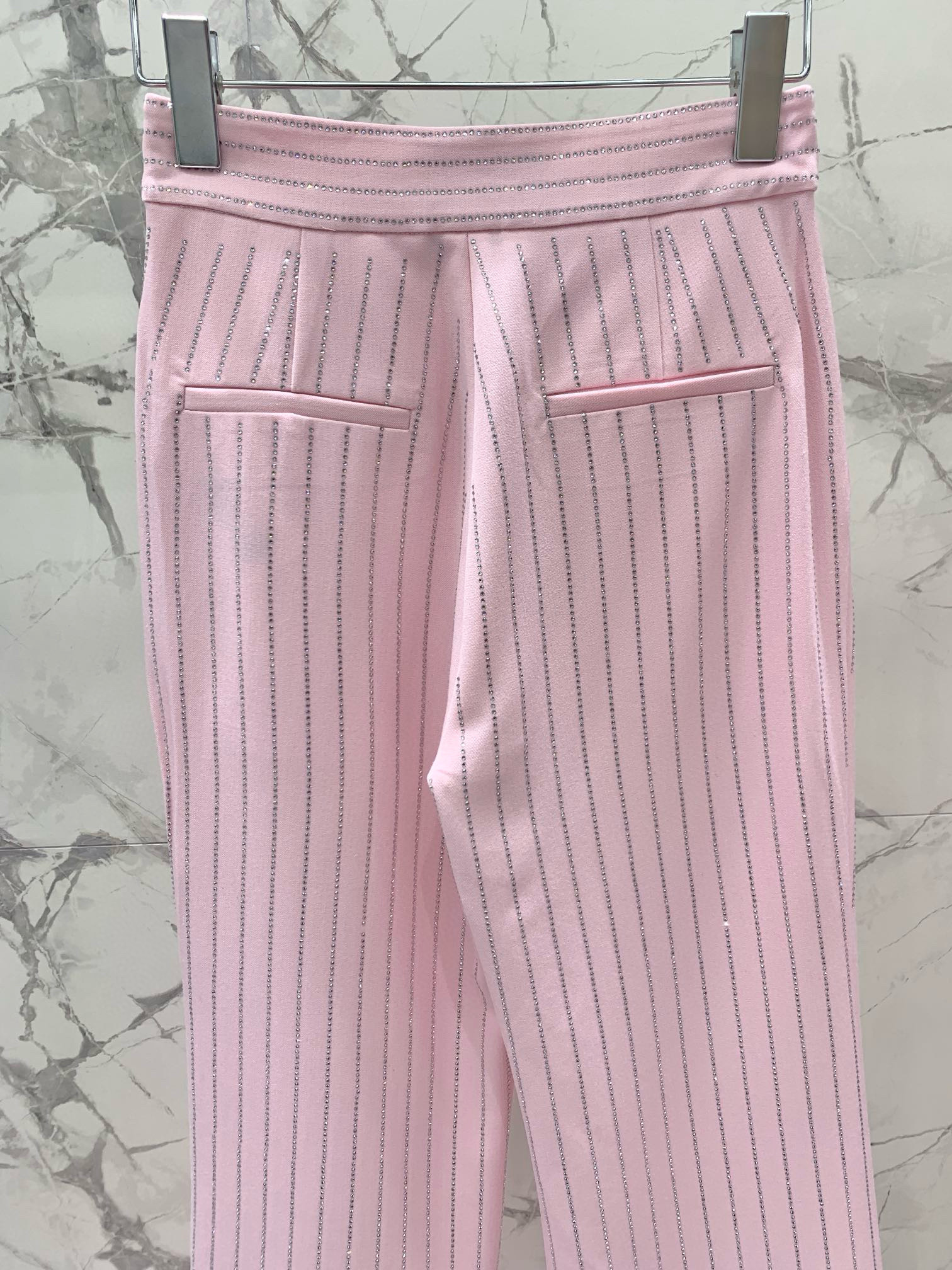 Брюки женские в стиле The Attico с кристаллами в розовом цвете Сакура