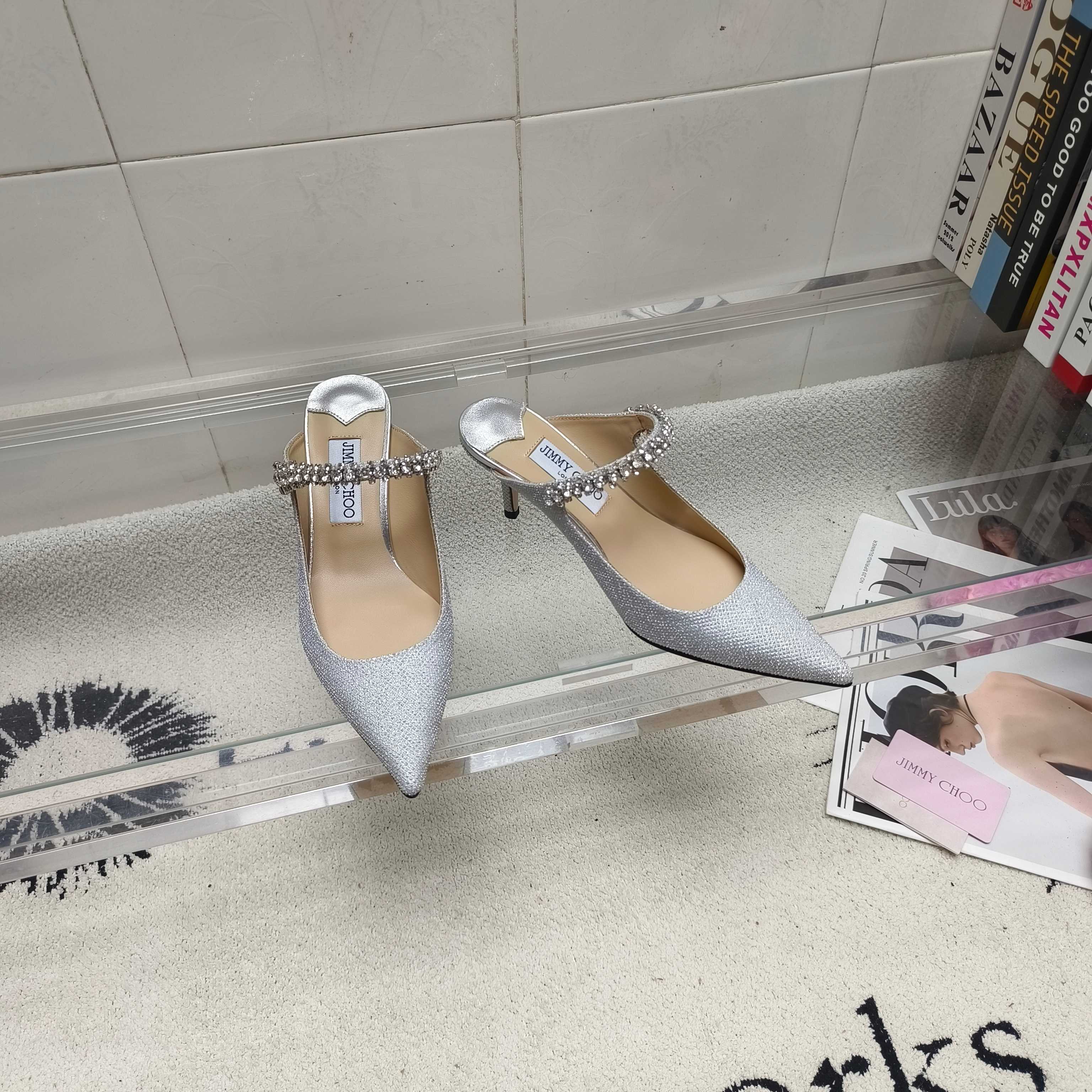 Мюли женские в стиле Jimmy Choo голубого цвета