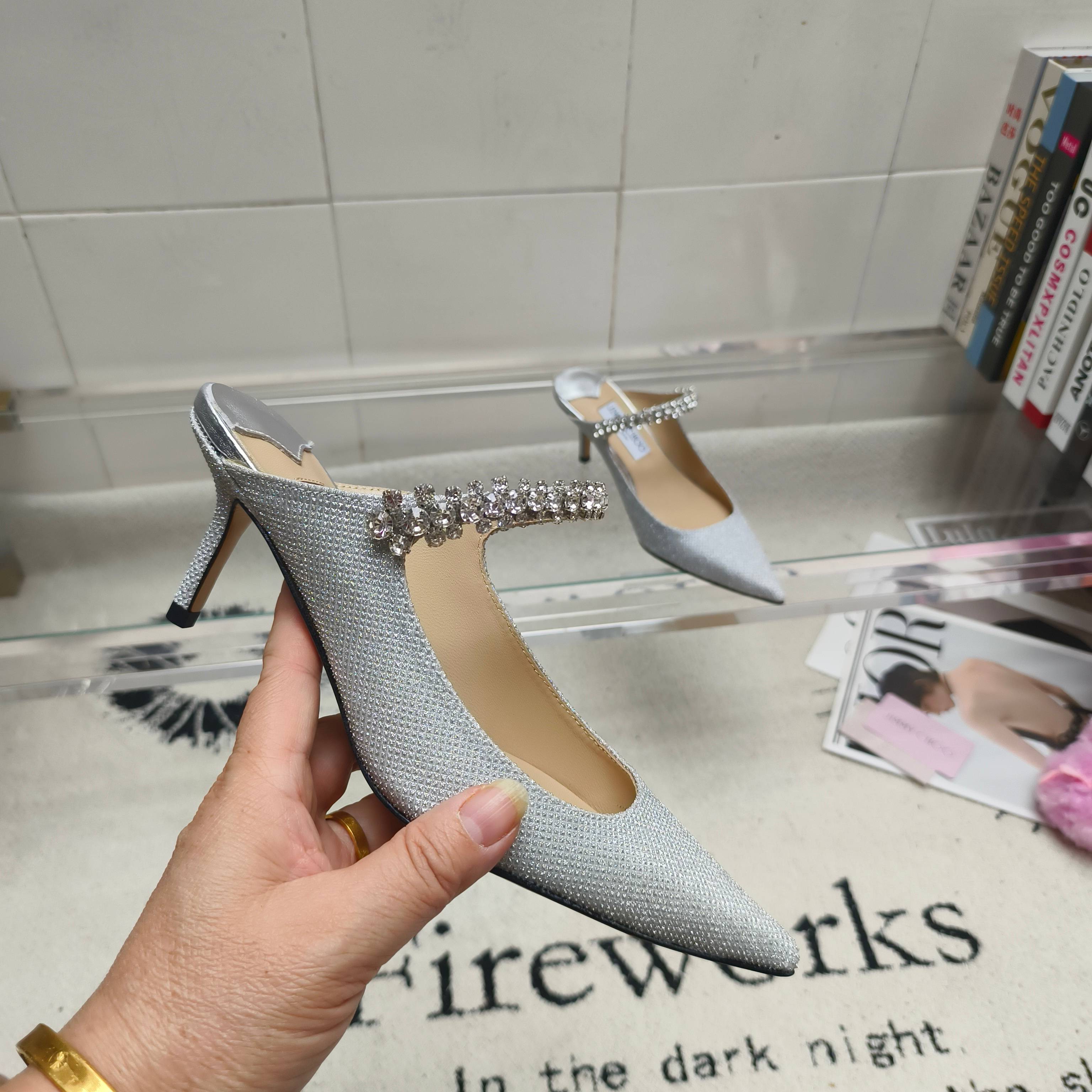 Мюли женские в стиле Jimmy Choo голубого цвета