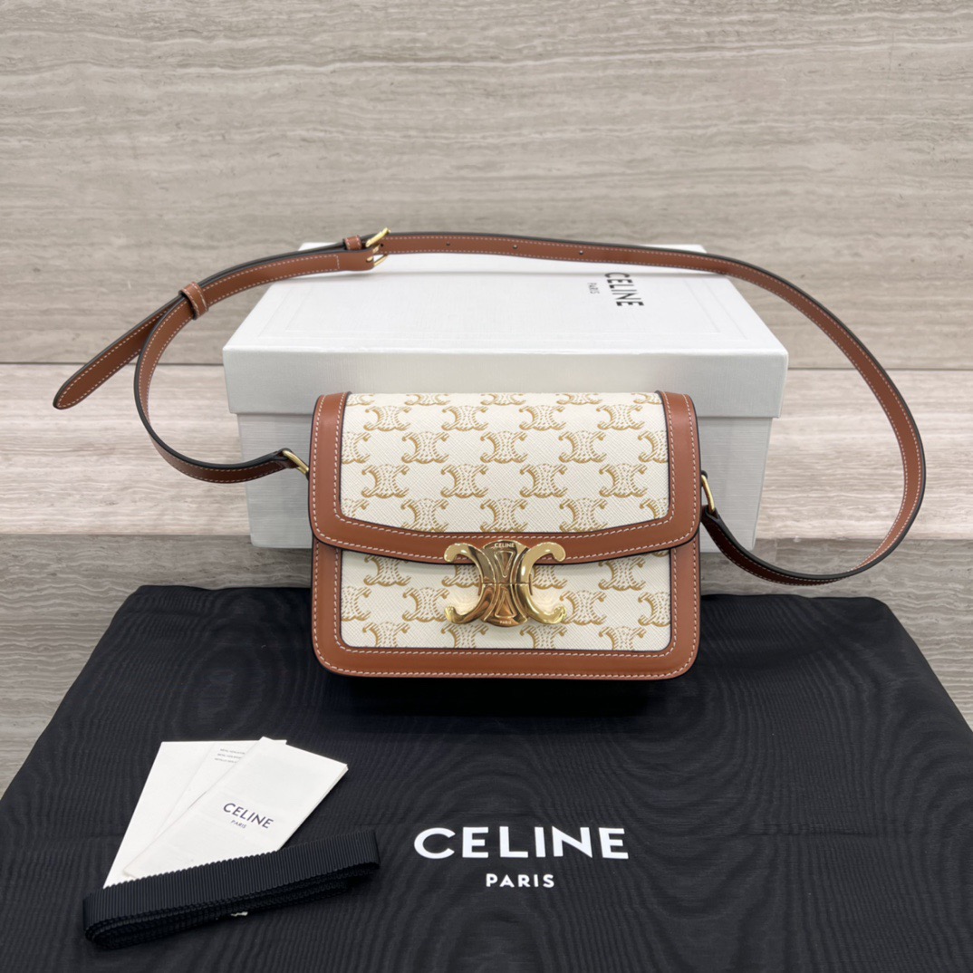 Сумка женская в стиле Celine Triomphe Canvas мини с кожаной отделкой
