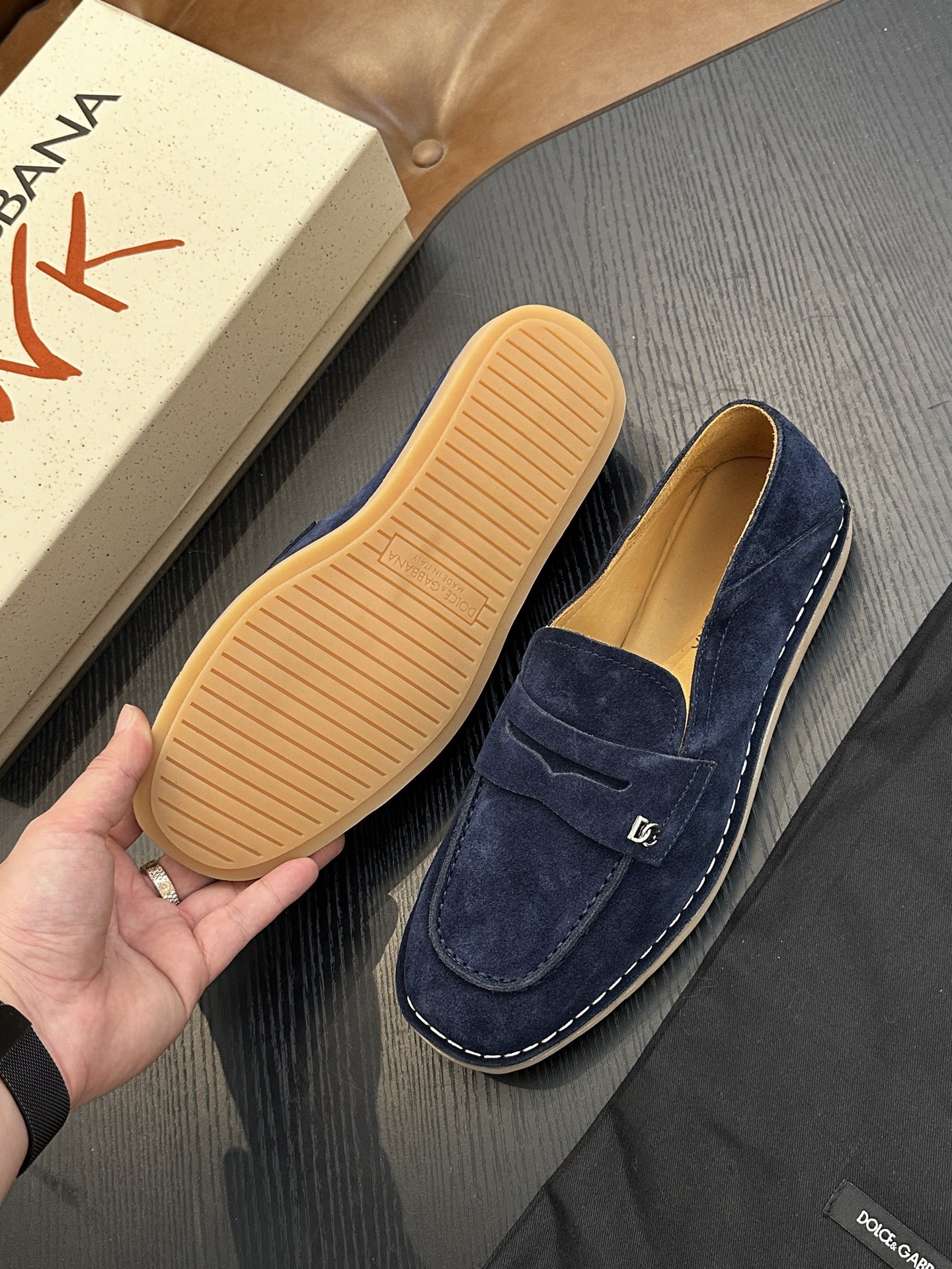 Лоферы мужские в стиле Dolce & Gabbana New Florio тёмно-синего цвета