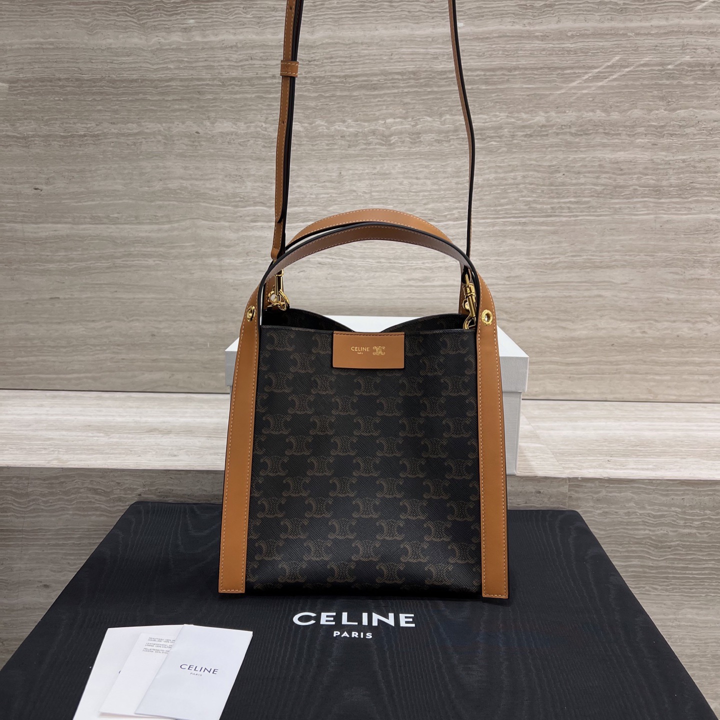 Сумка женская в стиле Celine Cubo Monogram коричневого цвета