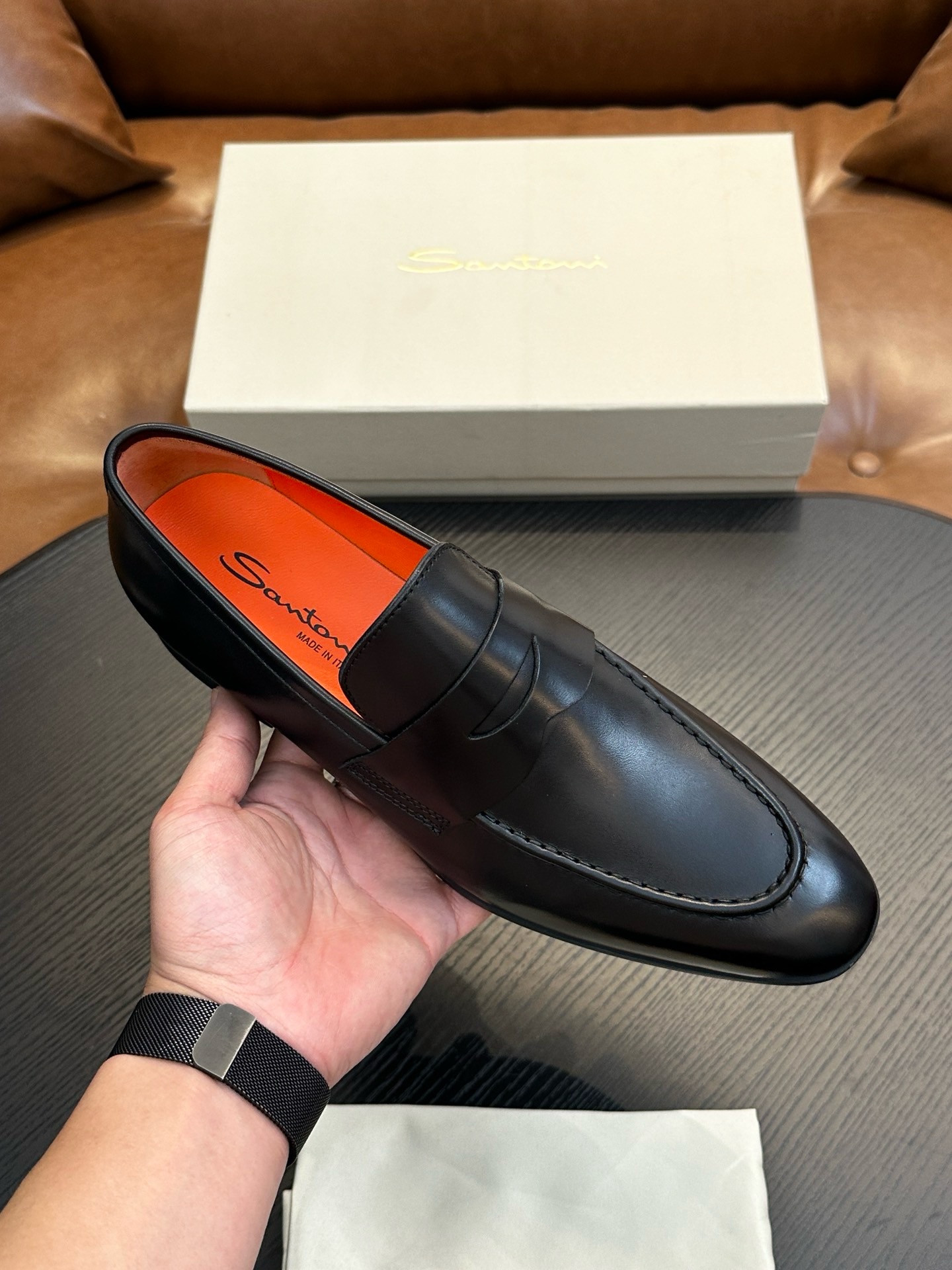 Лоферы мужские в стиле Santoni чёрного цвета