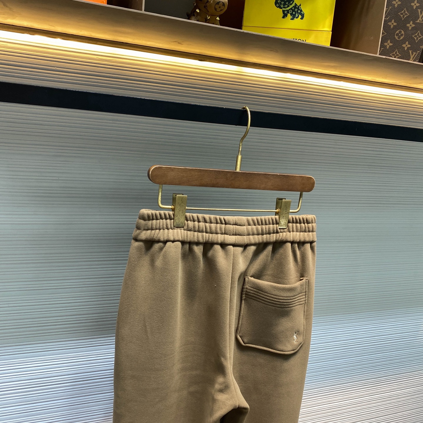 Брюки мужские в стиле Saint Laurent из хлопкового флиса кофейного цвета 