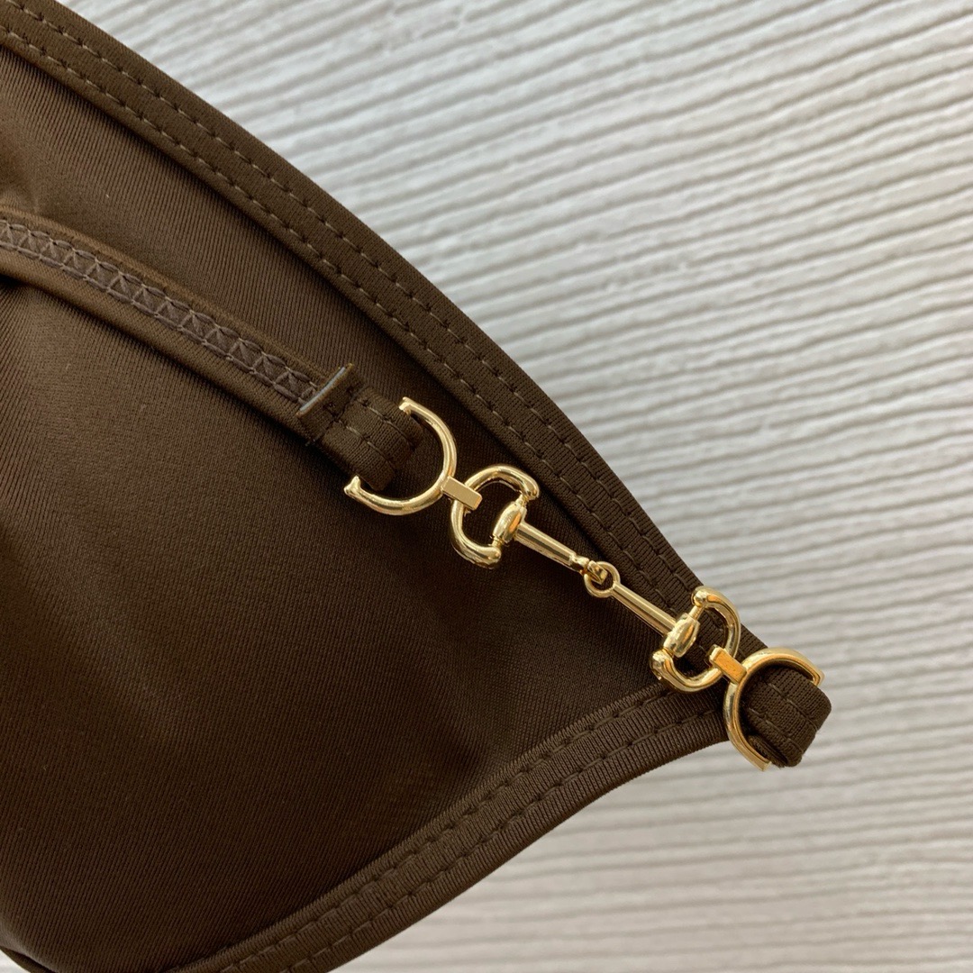 Купальник женский в стиле Gucci коричневого цвета с металлической фурнитурой