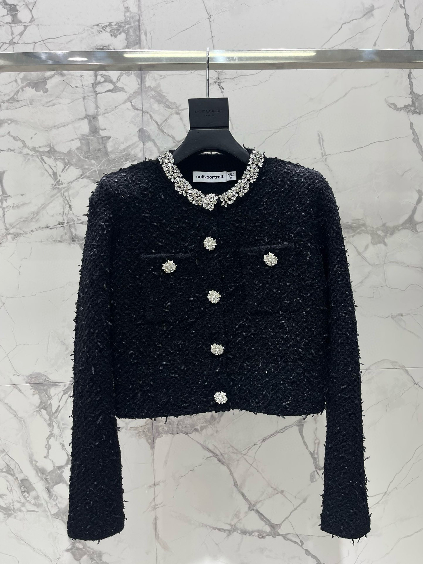 Жакет женский в стиле Self-Portrait с кристаллами, черного цвета