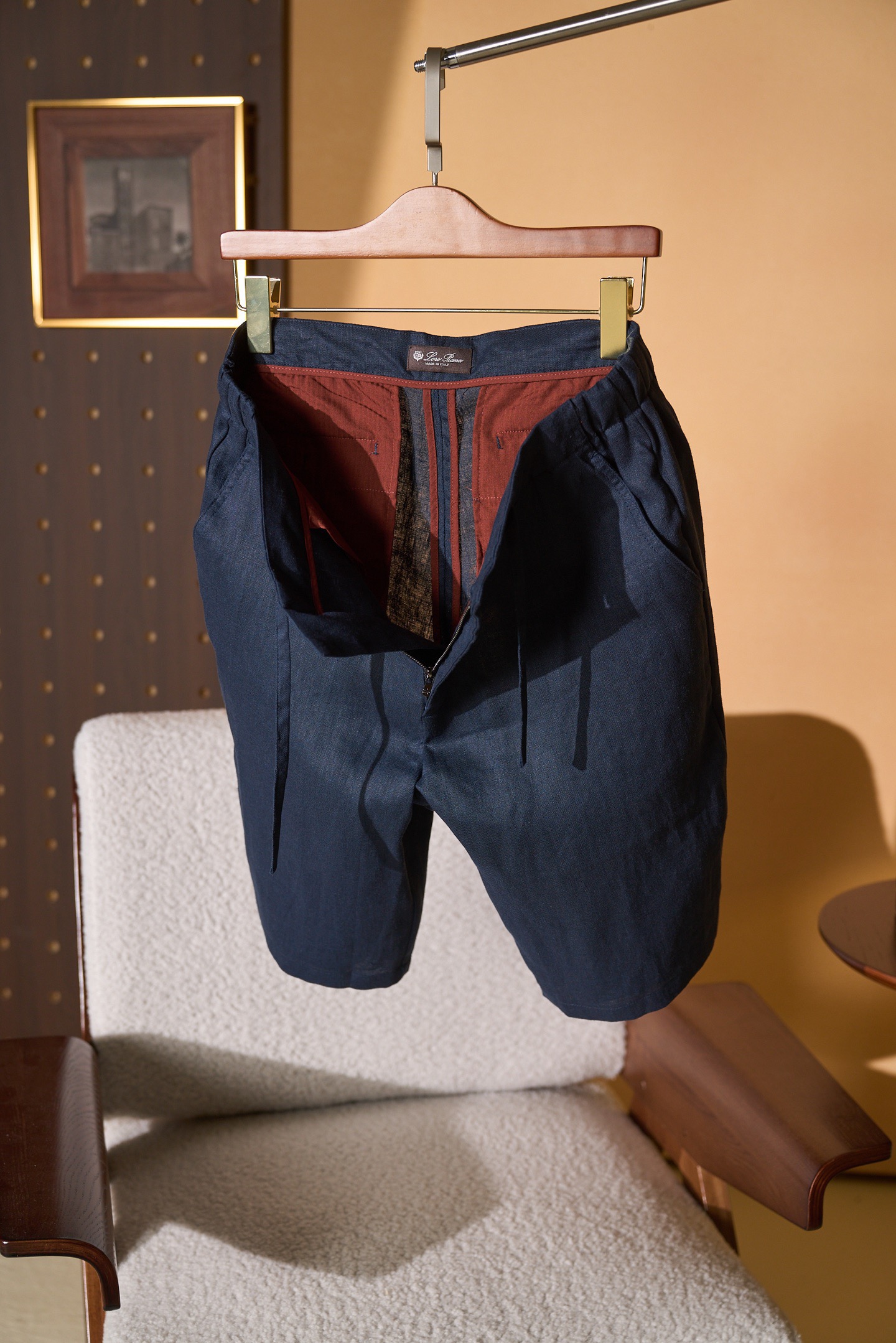 Шорты мужские в стиле Loro Piana Nolan Bermuda тёмно-синего цвета с кулиской