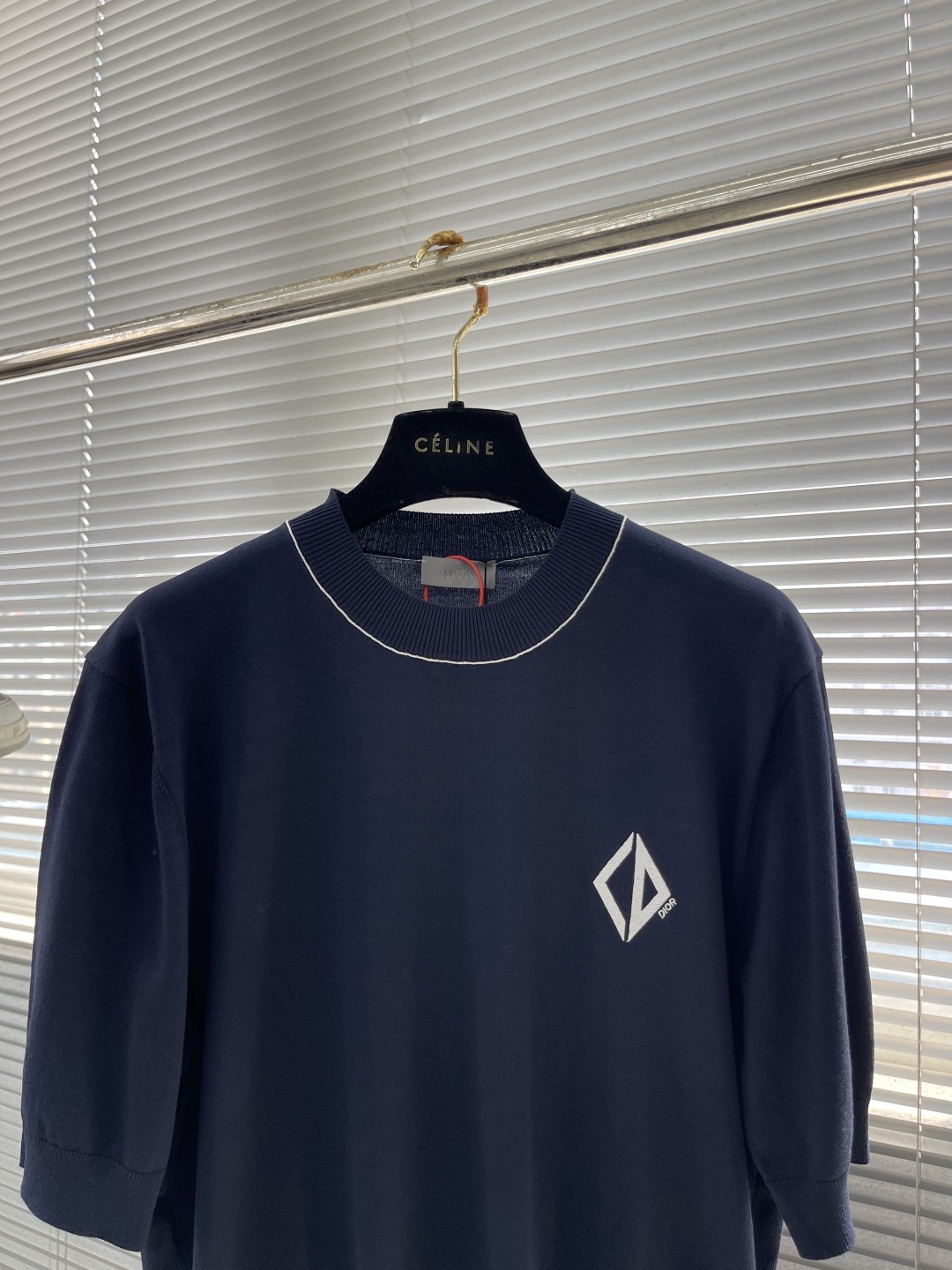 Футболка мужская в стиле Dior Diamond трикотажная\ с логотипом тёмно-синего цвета