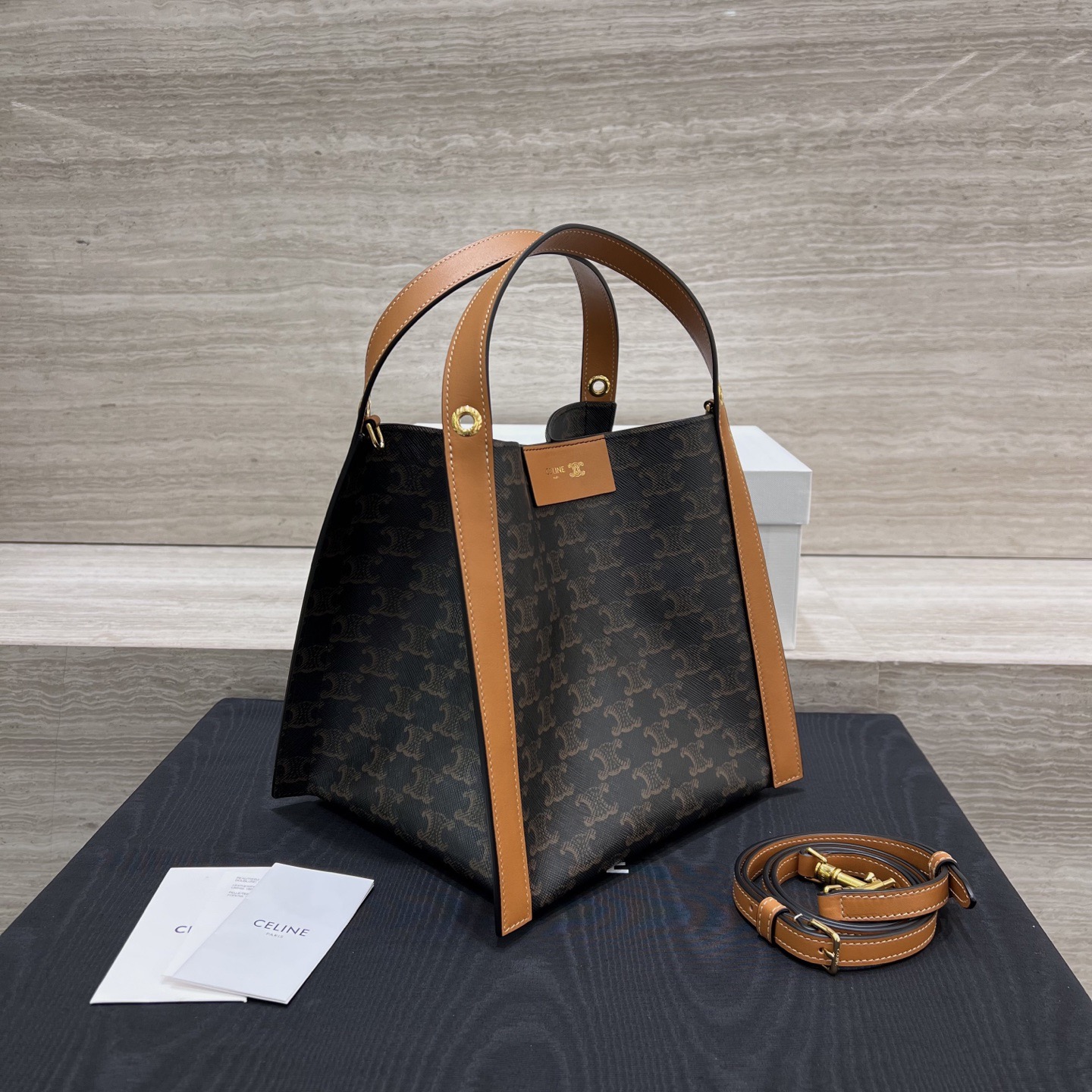 Сумка женская в стиле Celine Cubo Monogram коричневого цвета