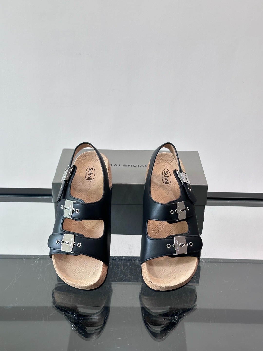 Сандалии мужские в стиле Balenciaga x Birkenstock Boston черного цвета