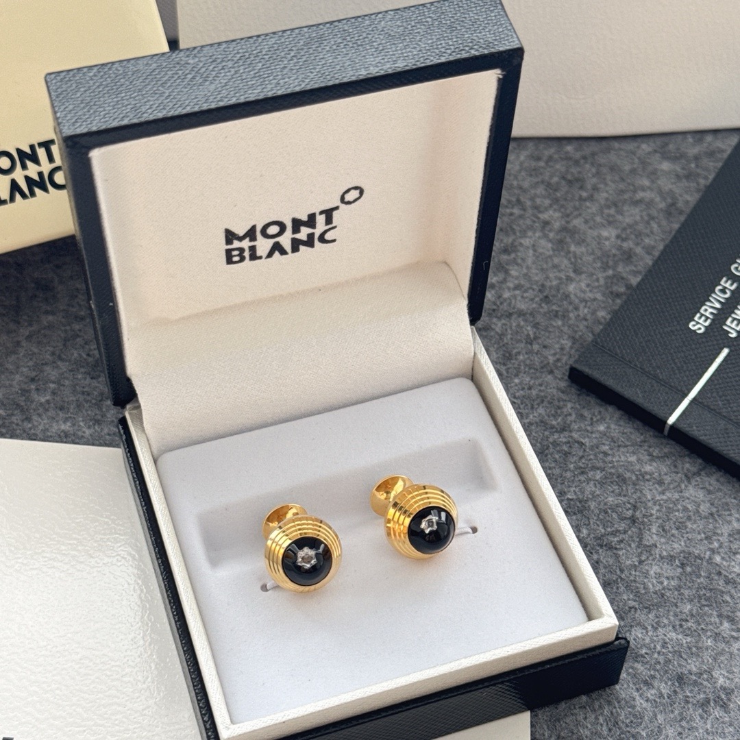 Запонки мужские Montblanc из металла с чёрными вставками