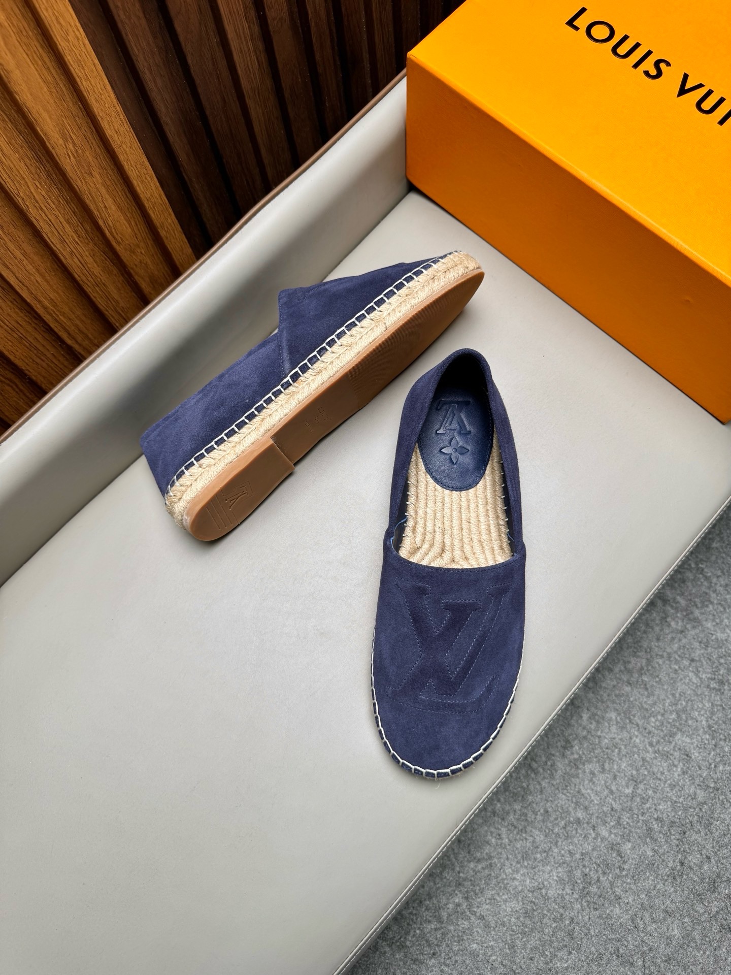 Эспадрильи мужские в стиле Louis Vuitton из натуральной замши тёмно-синего цвета