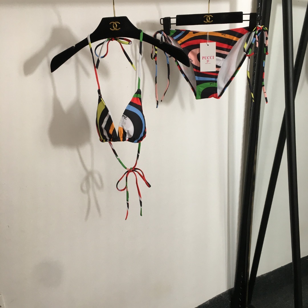 Купальник женский в стиле Emilio Pucci раздельный мультицвет с принтом на завязках