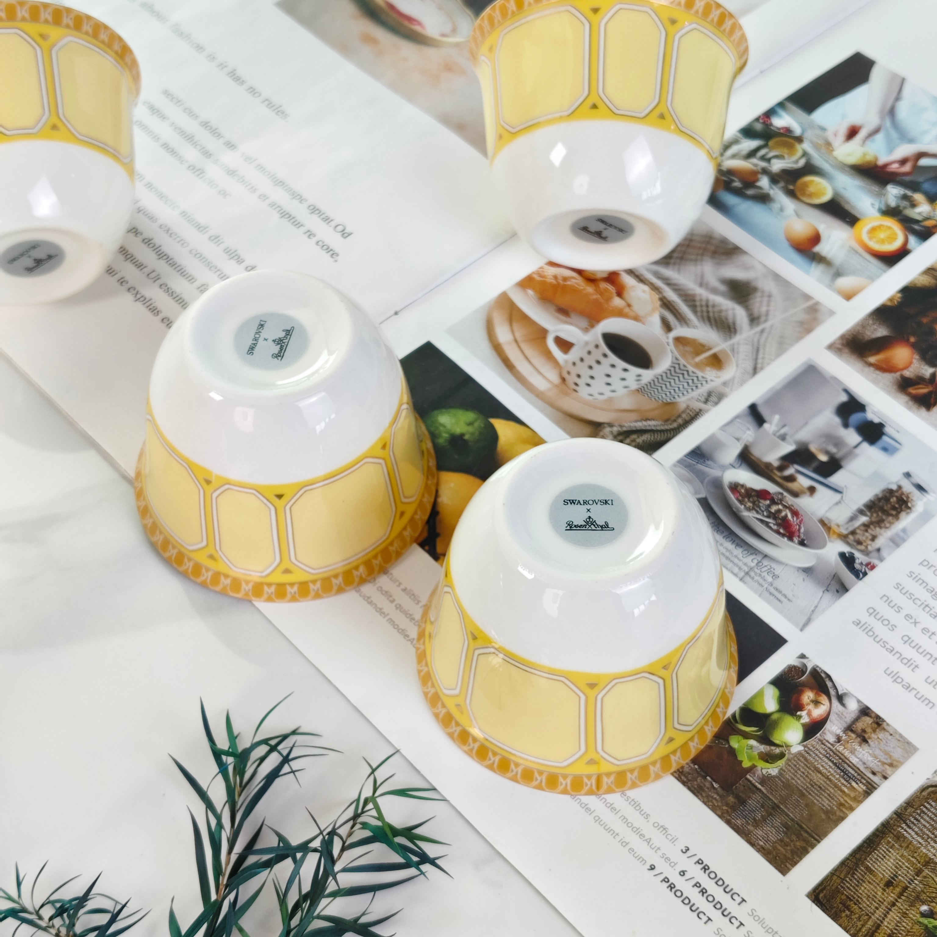 Чайный набор  в стиле Swarovski x Rosenthal из керамики жёлтого цвета