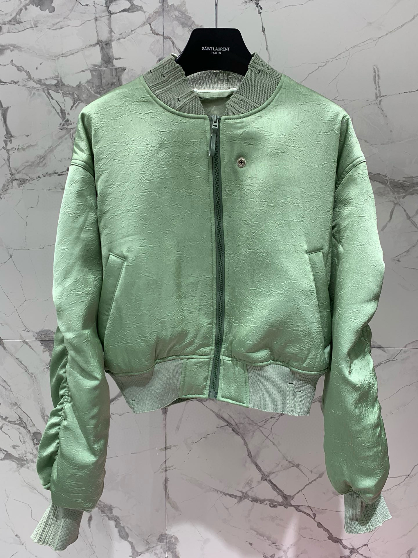 Куртка-бомбер женская в стиле Acne Studios из плотного хлопка премиум-класса, мятно-зелёного цвета