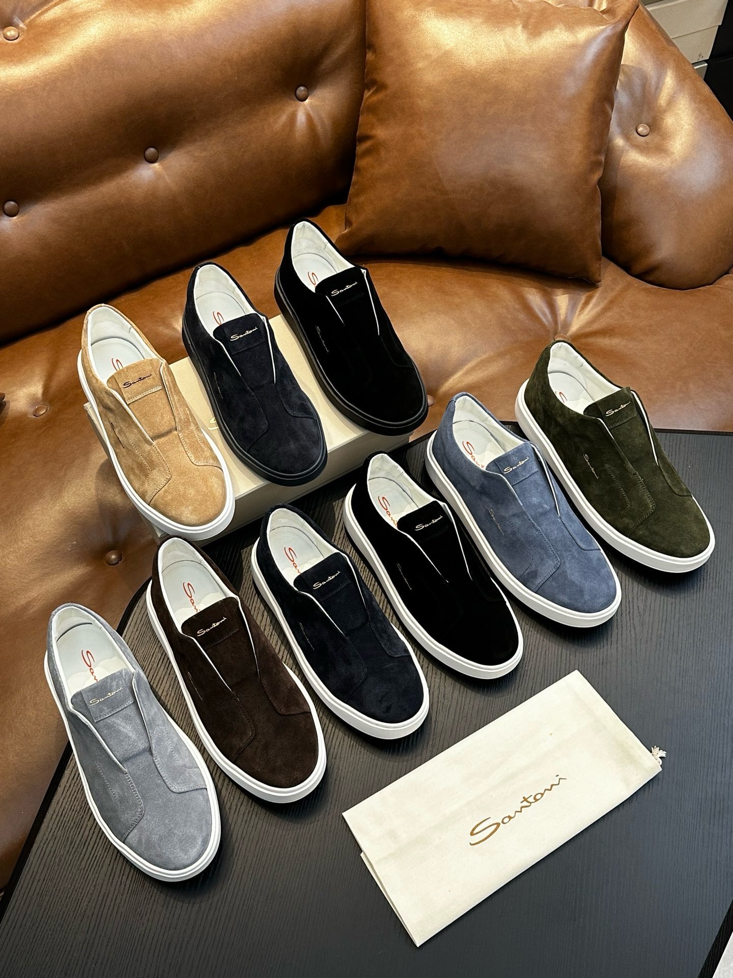 Слипоны мужские в стиле Santoni чёрного цвета