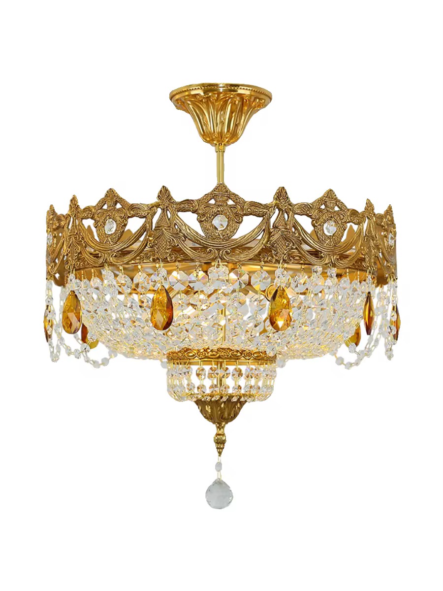 Люстра потолочная в французском стиле из меди с кристаллами