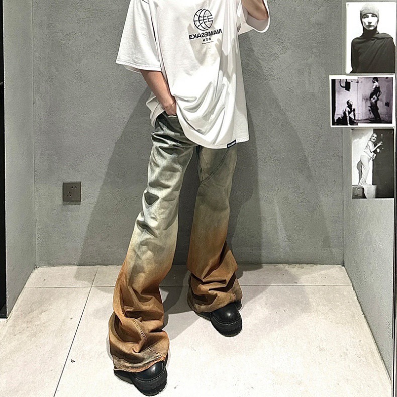 Джинсы унисекс в стиле Rick Owens серо-коричневого цвета