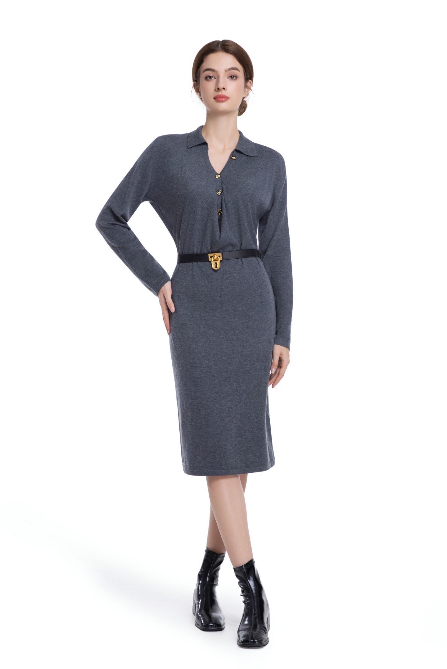 Платье женское Schiaparelli с асимметричной застёжкой и поясом серого цвета