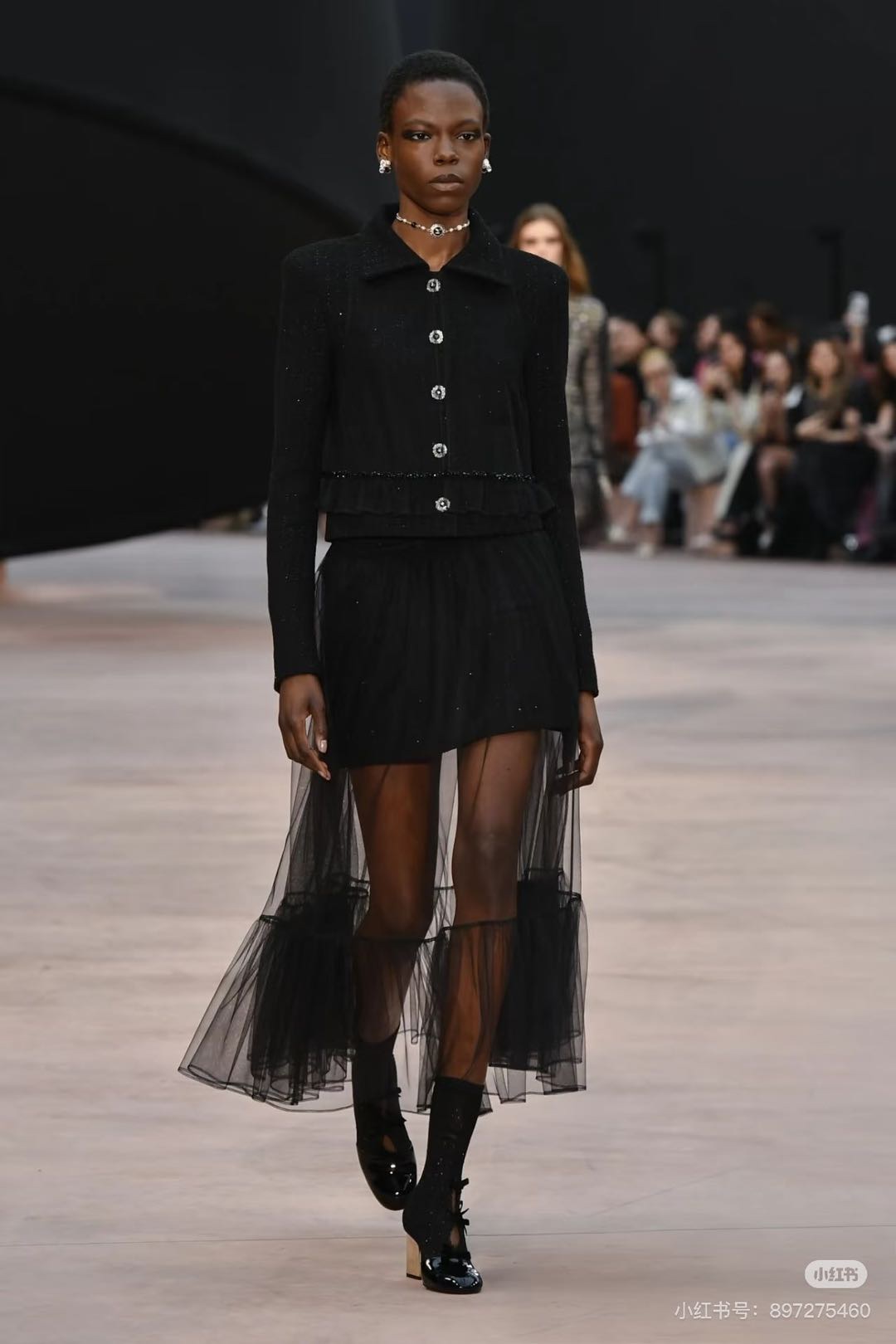 Юбка женская в стиле Chanel из прозрачного сетчатого тюля чёрного цвета