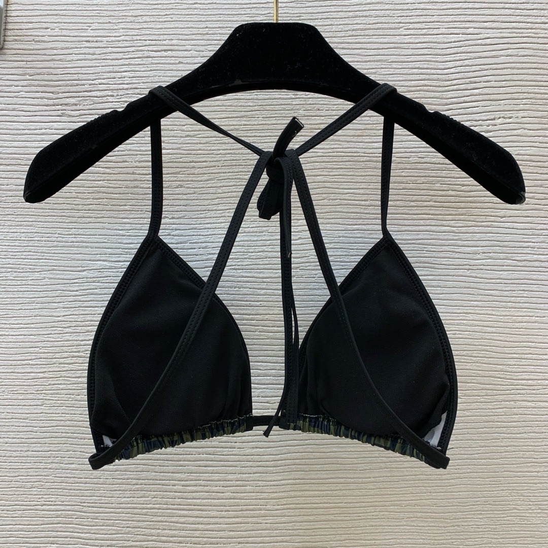 Купальник женский в стиле Balmain зелёного цвета с монограммным принтом