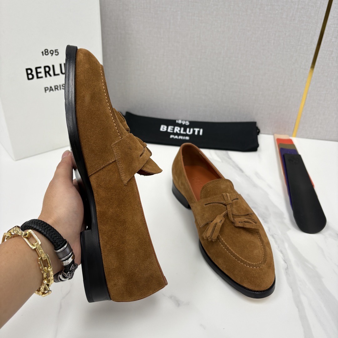 Лоферы мужские в стиле Berluti Lorenzo из натуральной замши коричневого цвета