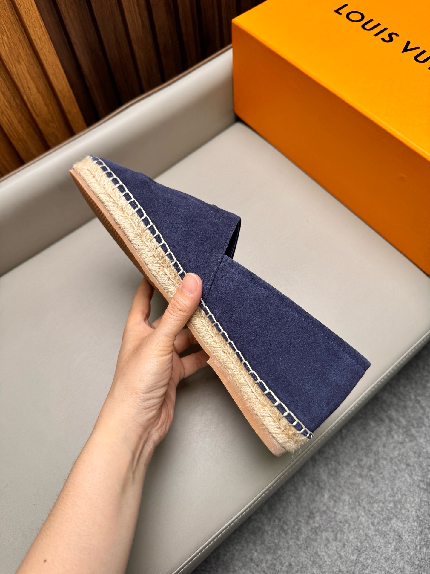 Эспадрильи мужские в стиле Louis Vuitton из натуральной замши тёмно-синего цвета