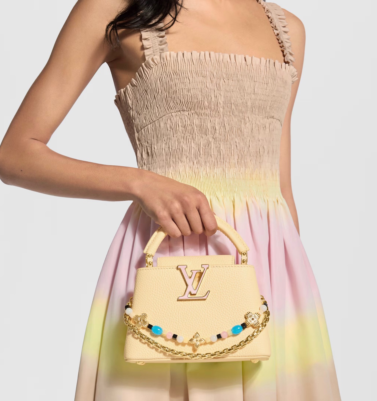 Сумка женская Louis Vuitton Capucines Mini жёлтого цвета