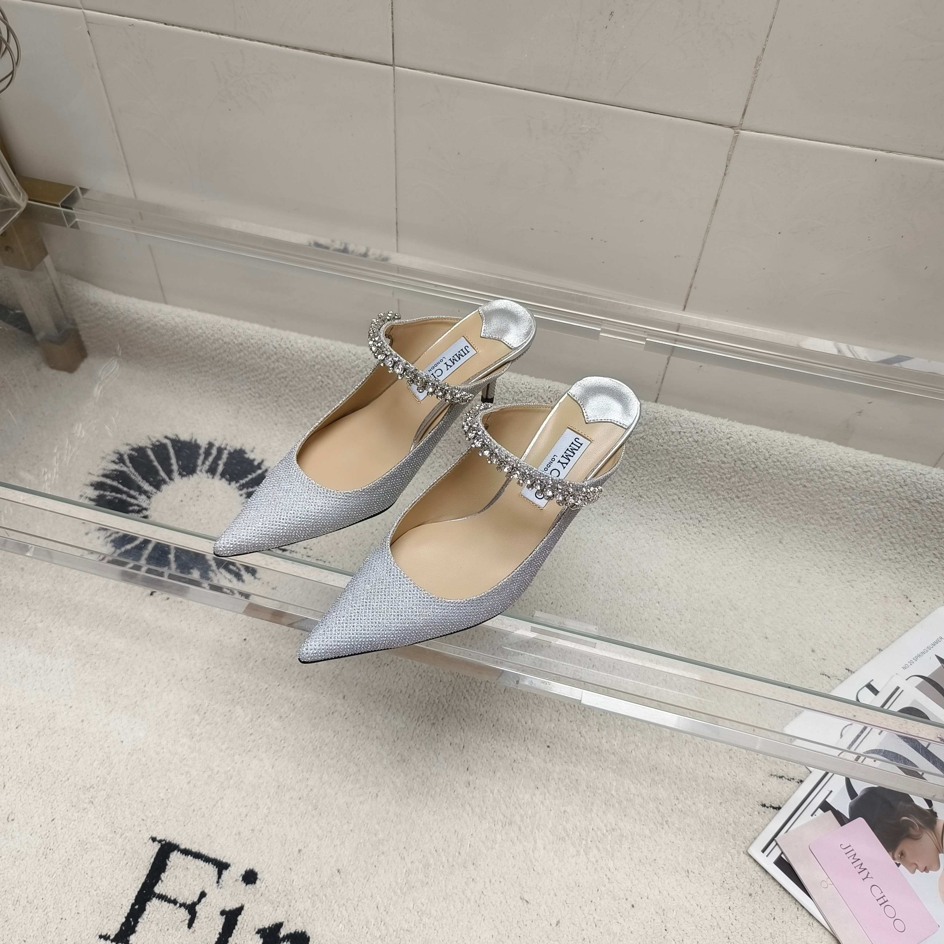 Мюли женские в стиле Jimmy Choo голубого цвета