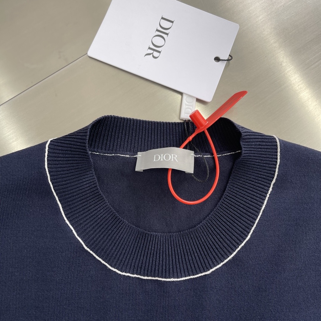 Футболка мужская в стиле Dior Diamond трикотажная\ с логотипом тёмно-синего цвета