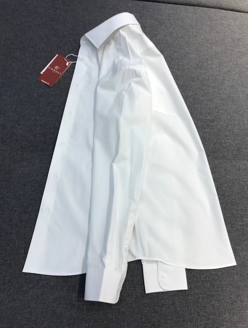 Рубашка мужская в стиле Canali с длинным рукавом белого цвета