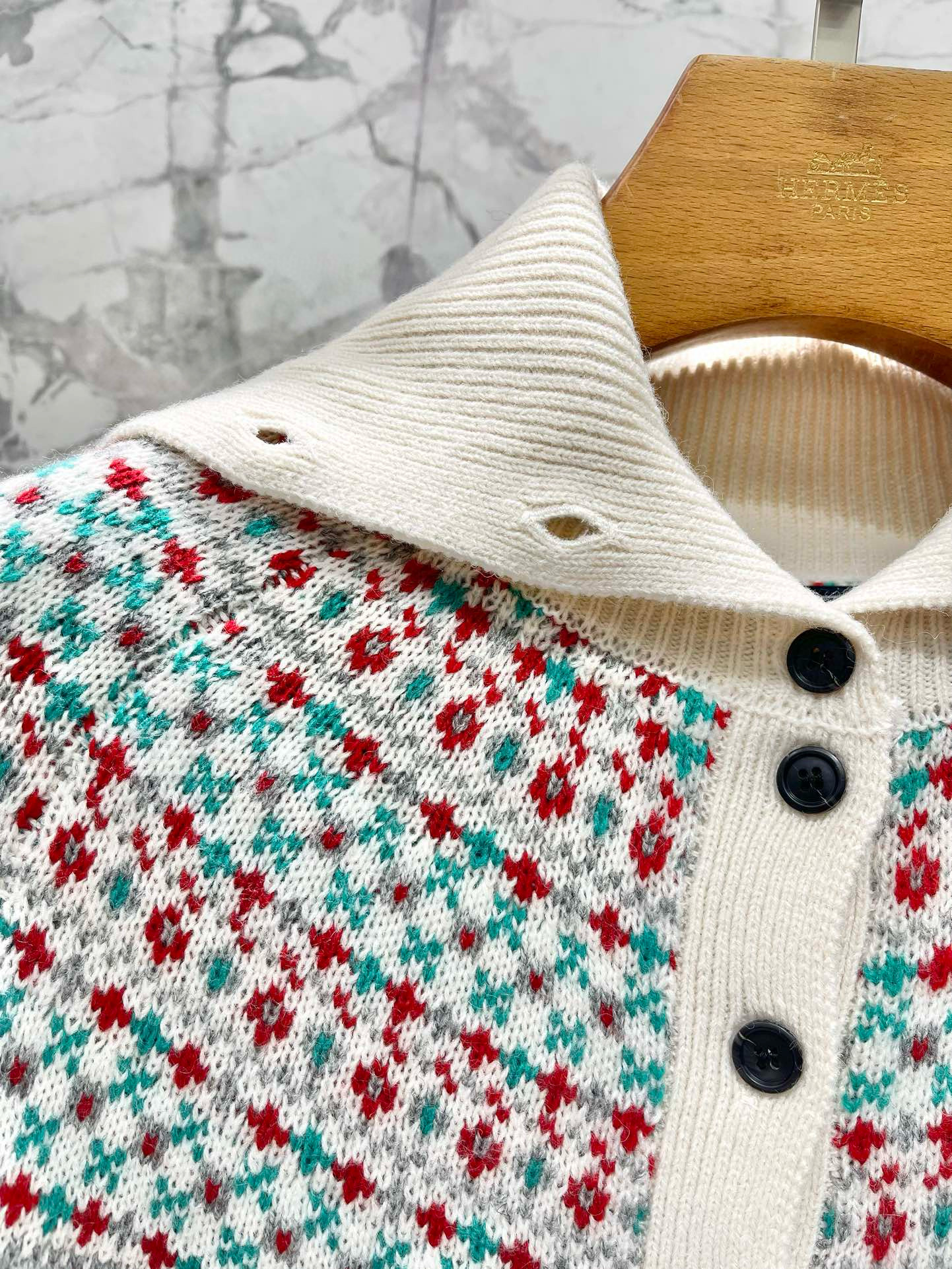 Кардиган женский в стиле Ralph Lauren с узором Fair Isle белого цвета