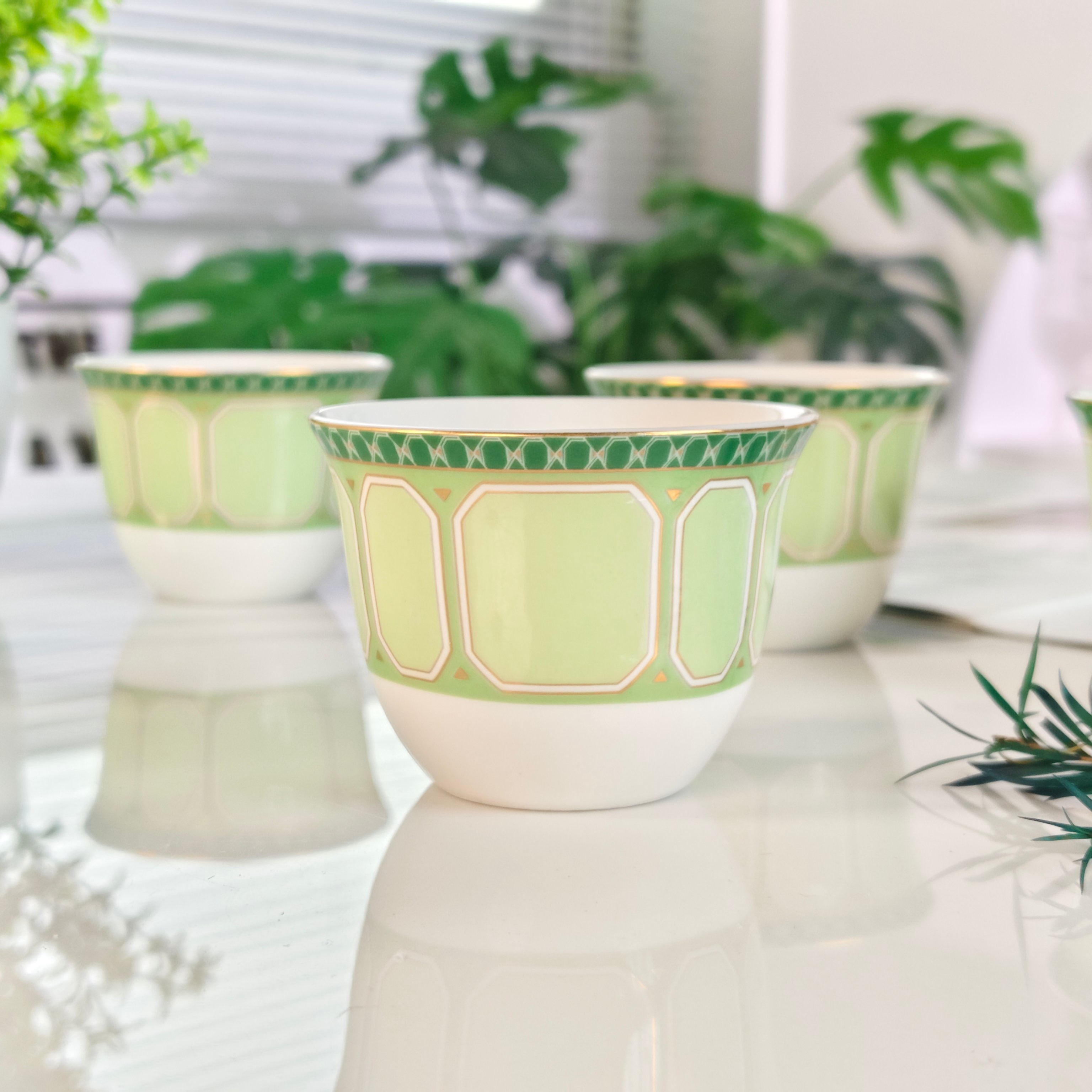 Чайный набор в стиле Swarovski x Rosenthal из керамики зелёного цвета