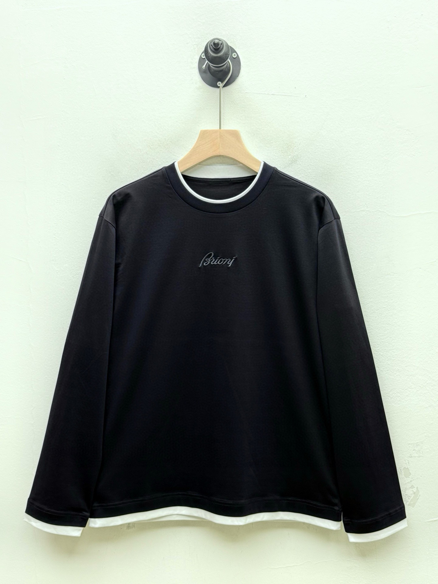 Лонгслив мужской в стиле Brioni Bri с эффектом двойного слоя из хлопка серого цвета