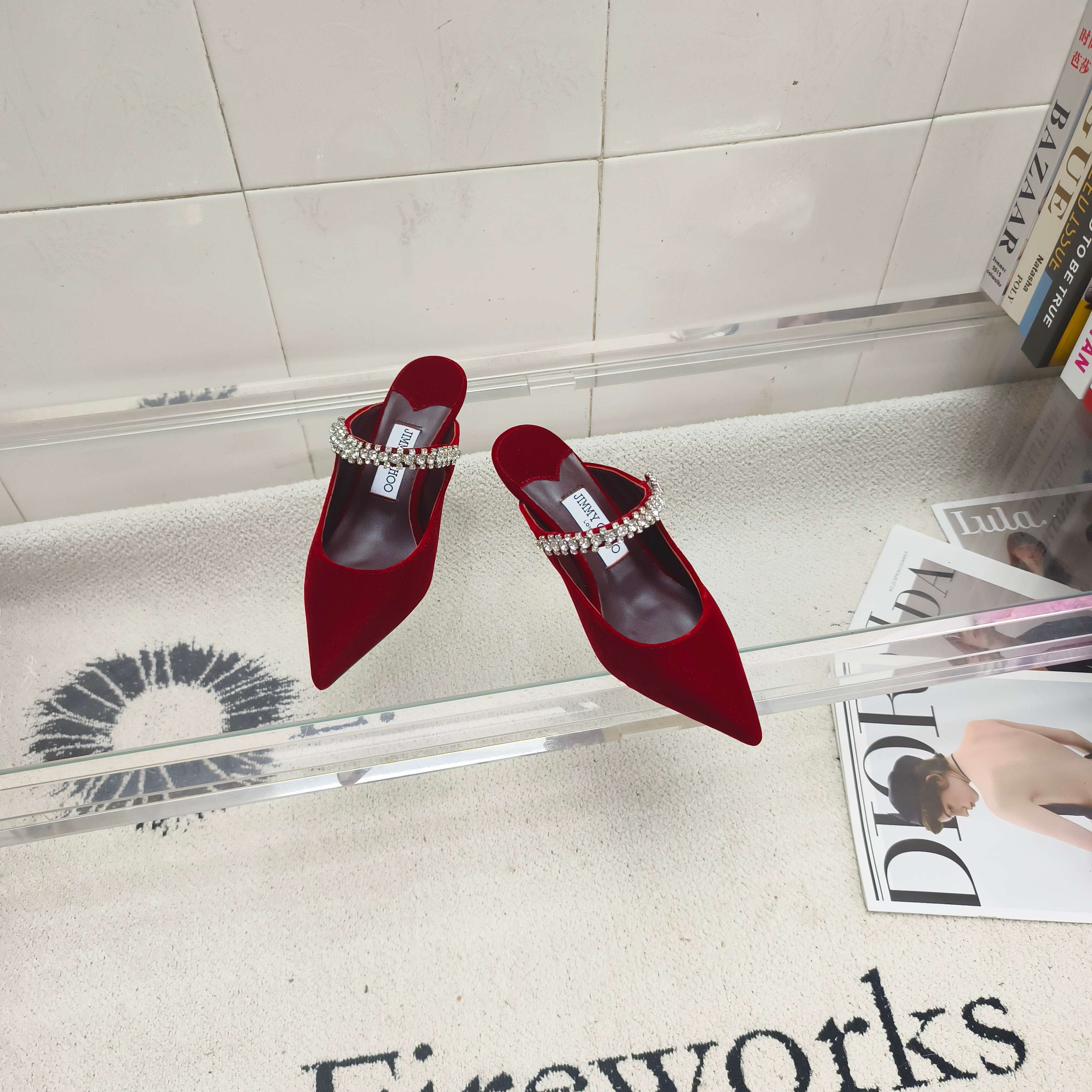 Мюли женские в стиле Jimmy Choo Bing красного цвета