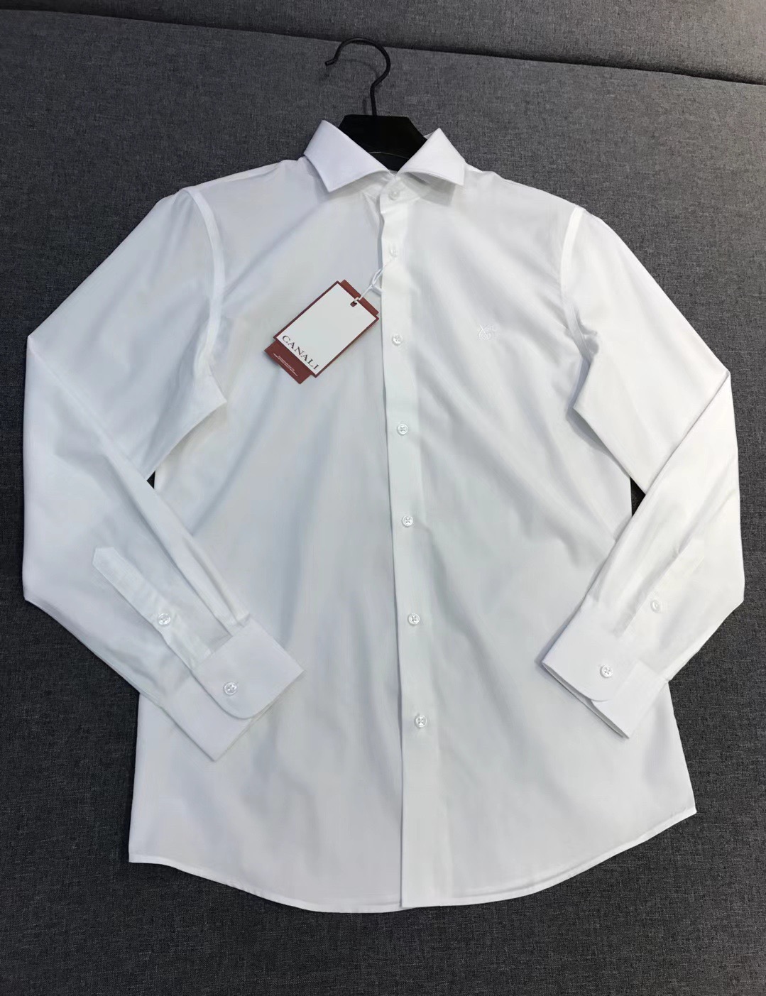 Рубашка мужская в стиле Canali с длинным рукавом белого цвета