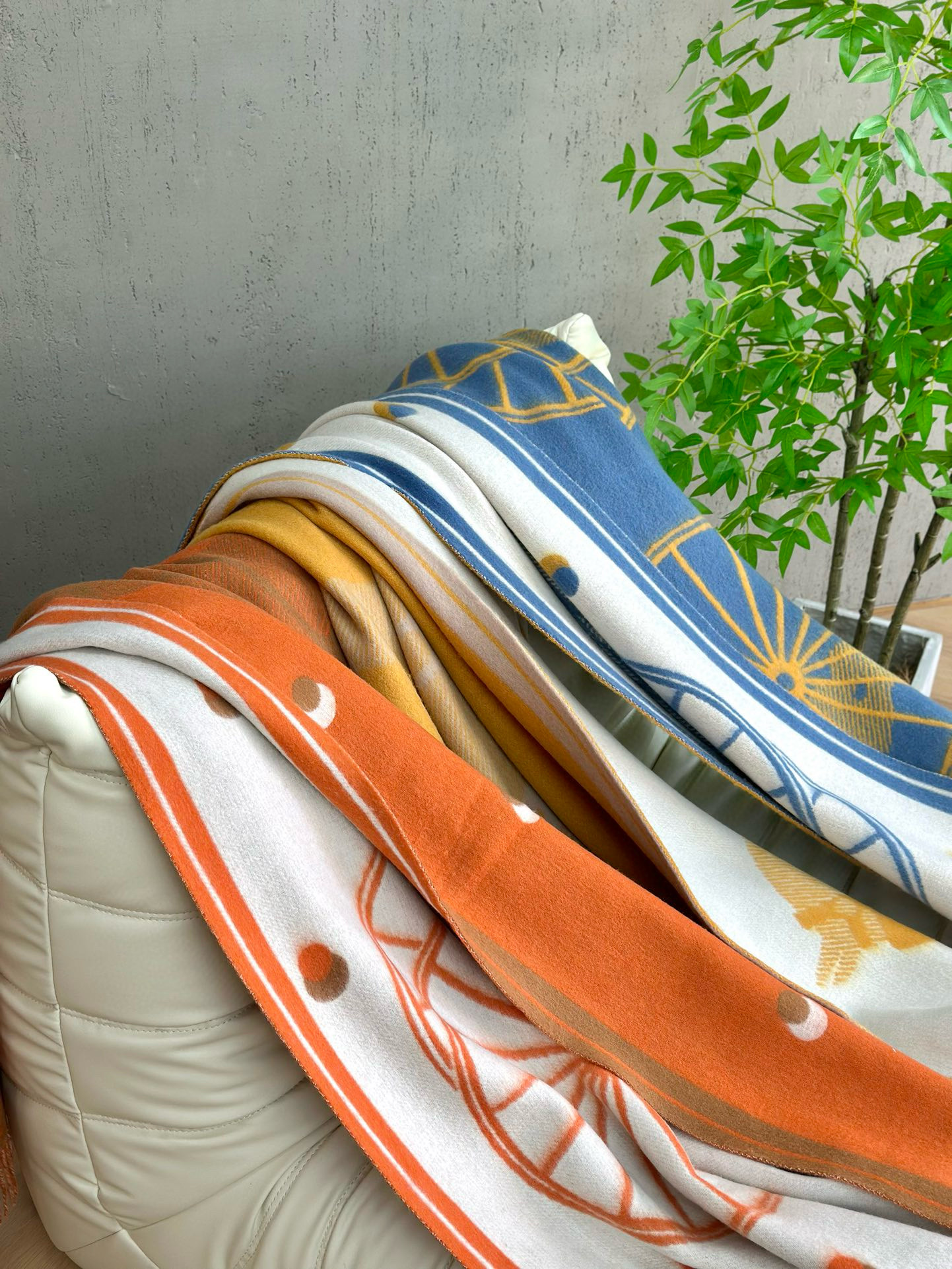 Плед унисекс в стиле Hermes Cheval Cabriolet из шерсти и кашемира (3 цвета)