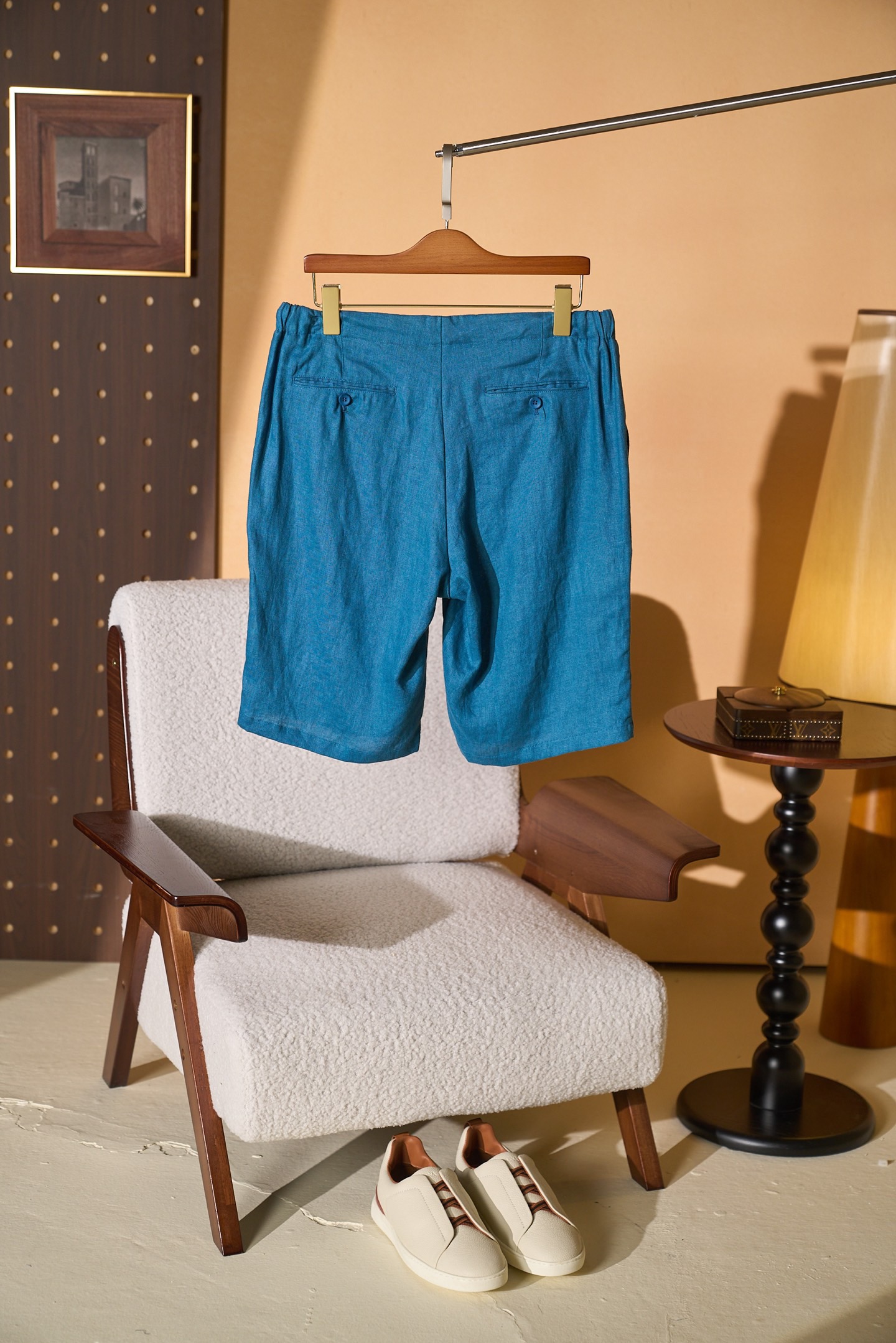 Шорты мужские в стиле Loro Piana Nolan Bermuda голубого цвета с кулиской