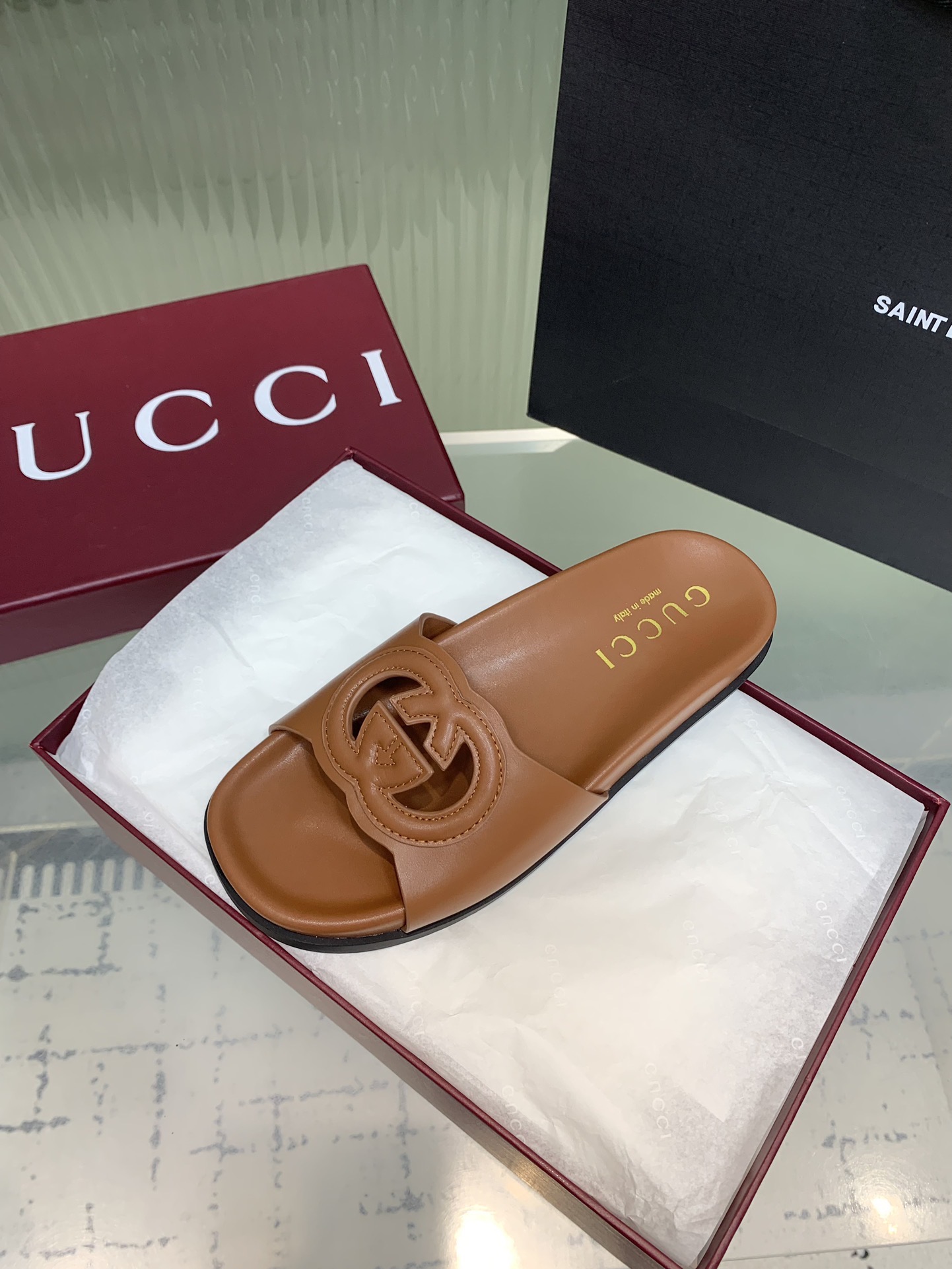 Мюли женские в стиле Gucci GG карамельного цвета