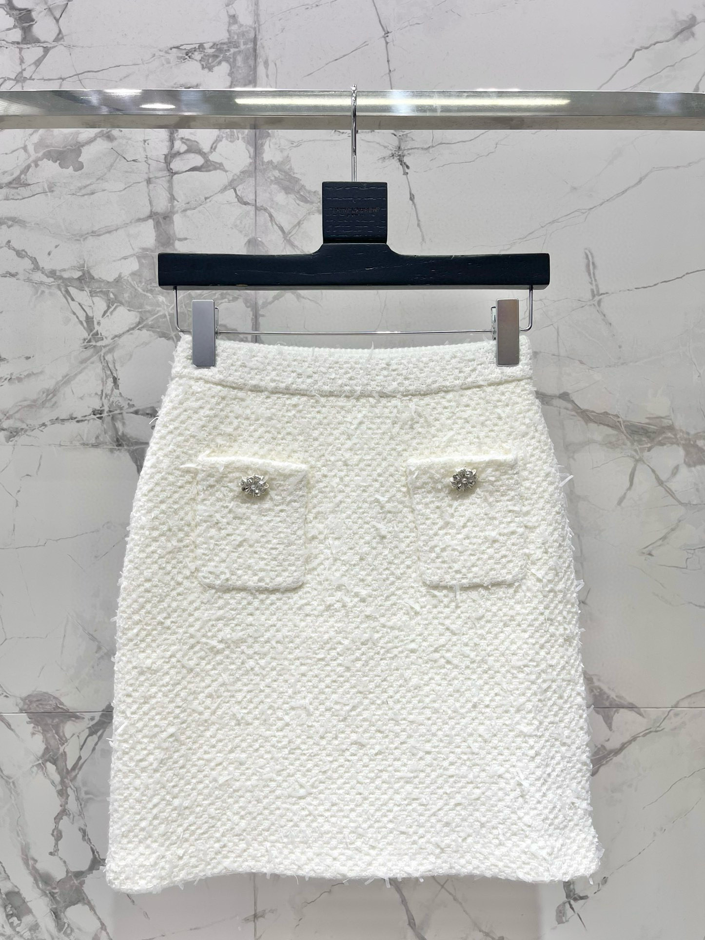 Юбка женская в стиле Self-Portrait с кристаллами, цвет айвори