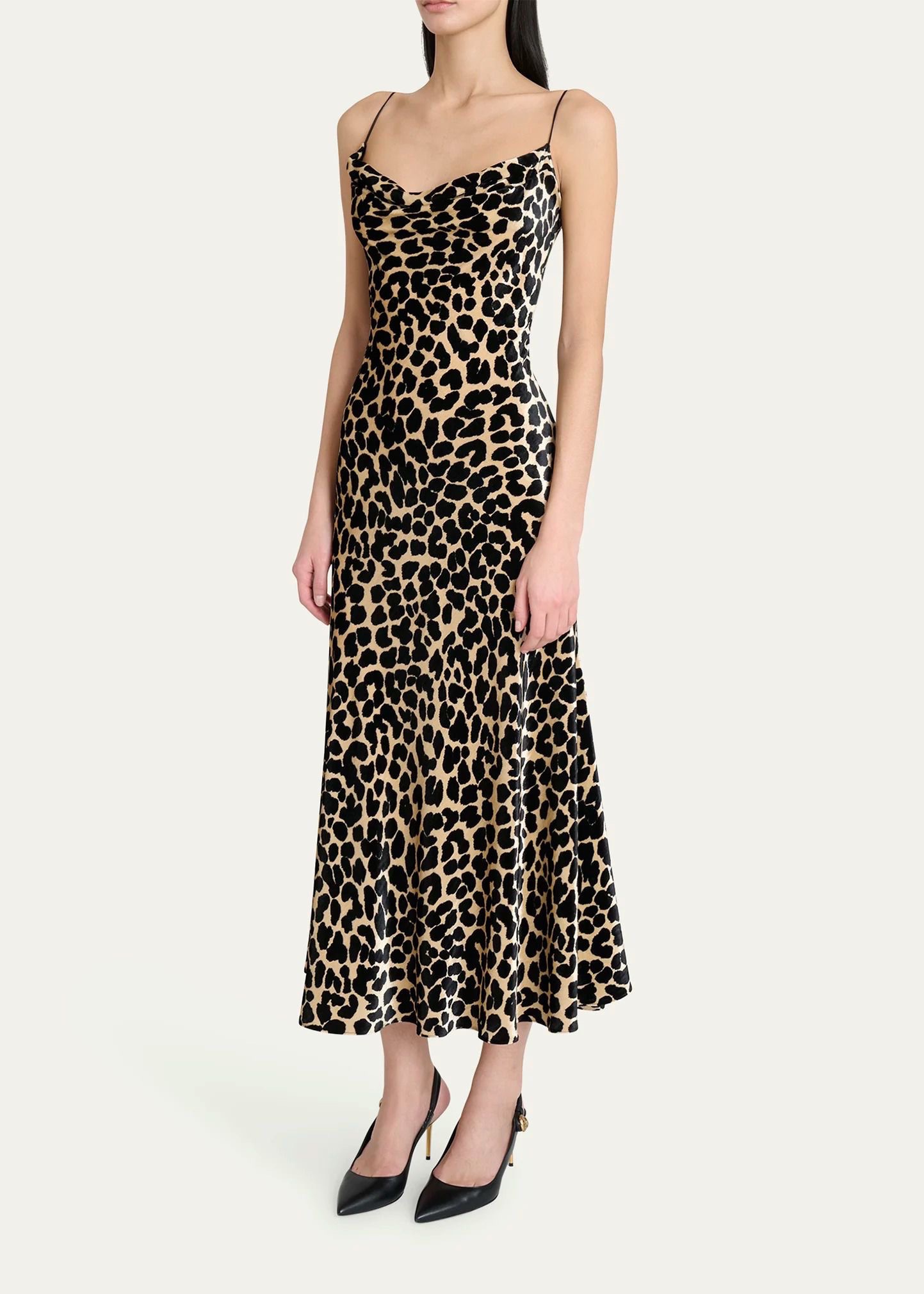 Платье женское в стиле Balmain из шёлковистой ткани с леопардовым принтом на тонких бретелях