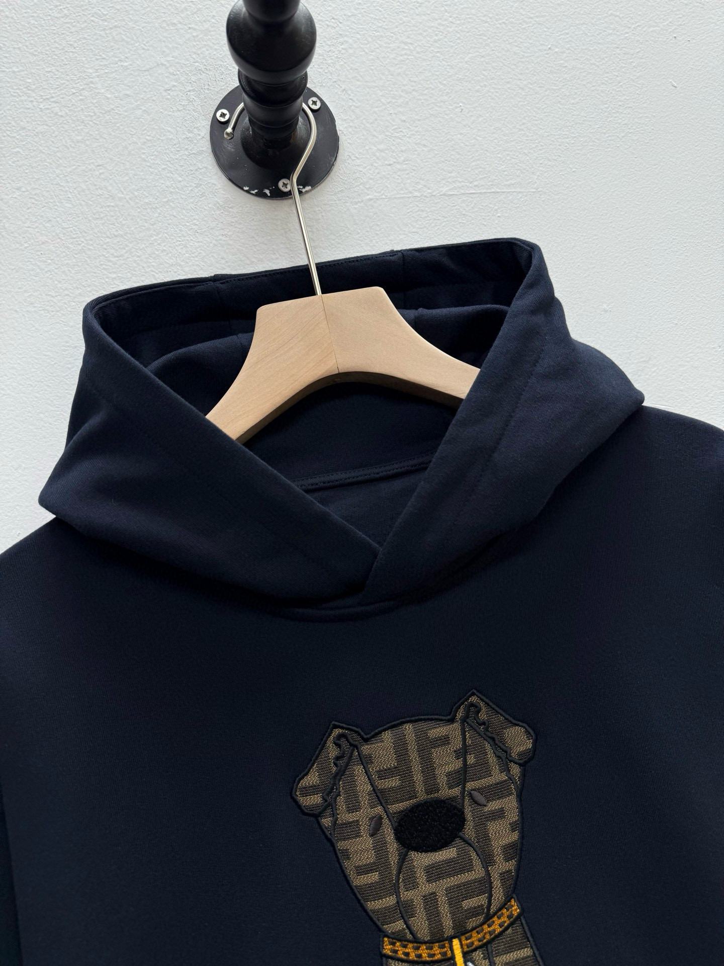 Худи мужское в стиле Fendi FD из махрового хлопка тёмно-синего цвета