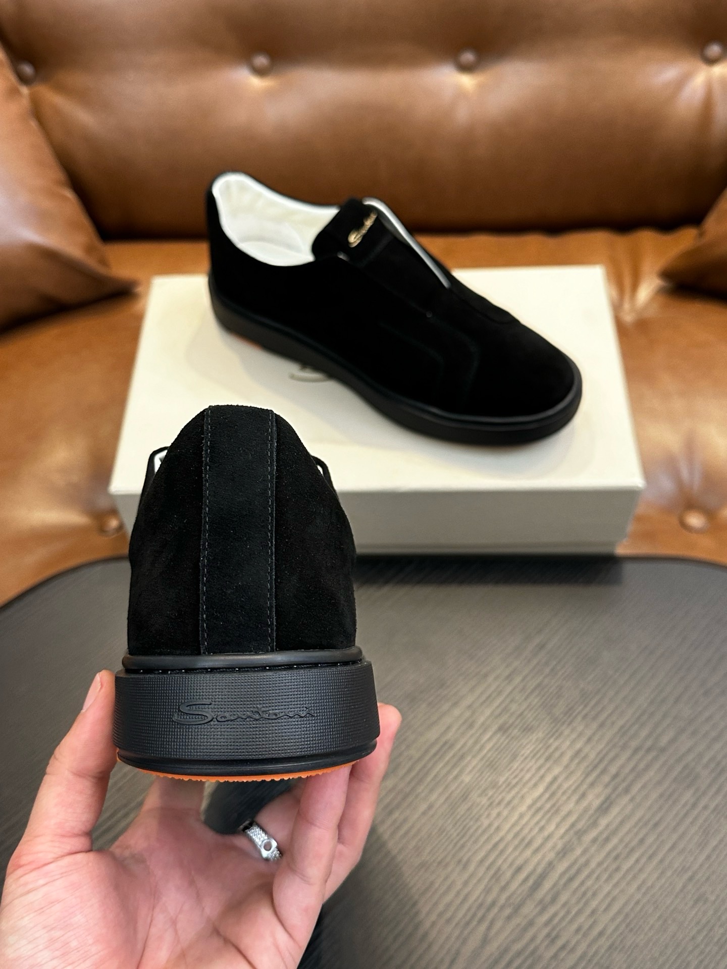 Слипоны мужские в стиле Santoni чёрного цвета