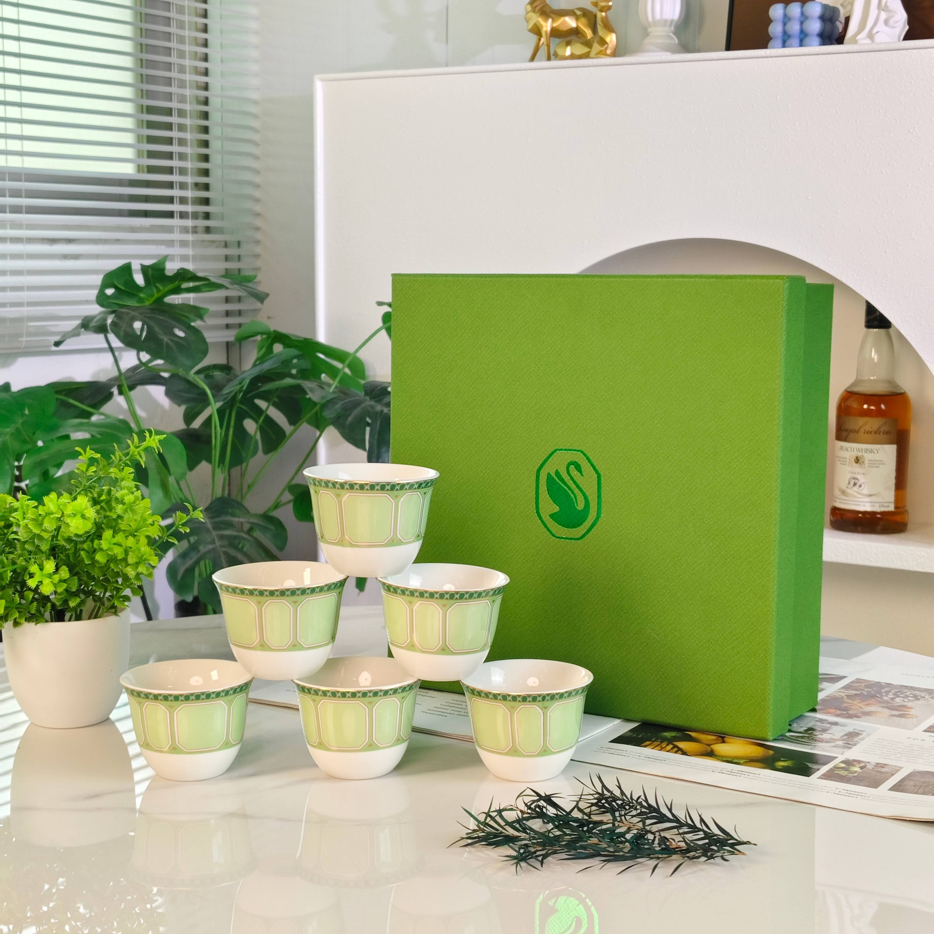 Чайный набор в стиле Swarovski x Rosenthal из керамики зелёного цвета