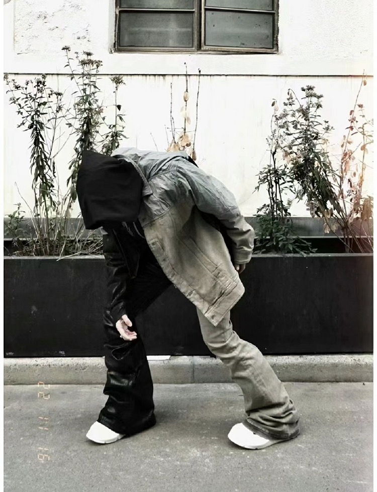 Куртка унисекс в стиле Rick Owens DRKSHDW из комбинированных материалов с эффектом состаривания