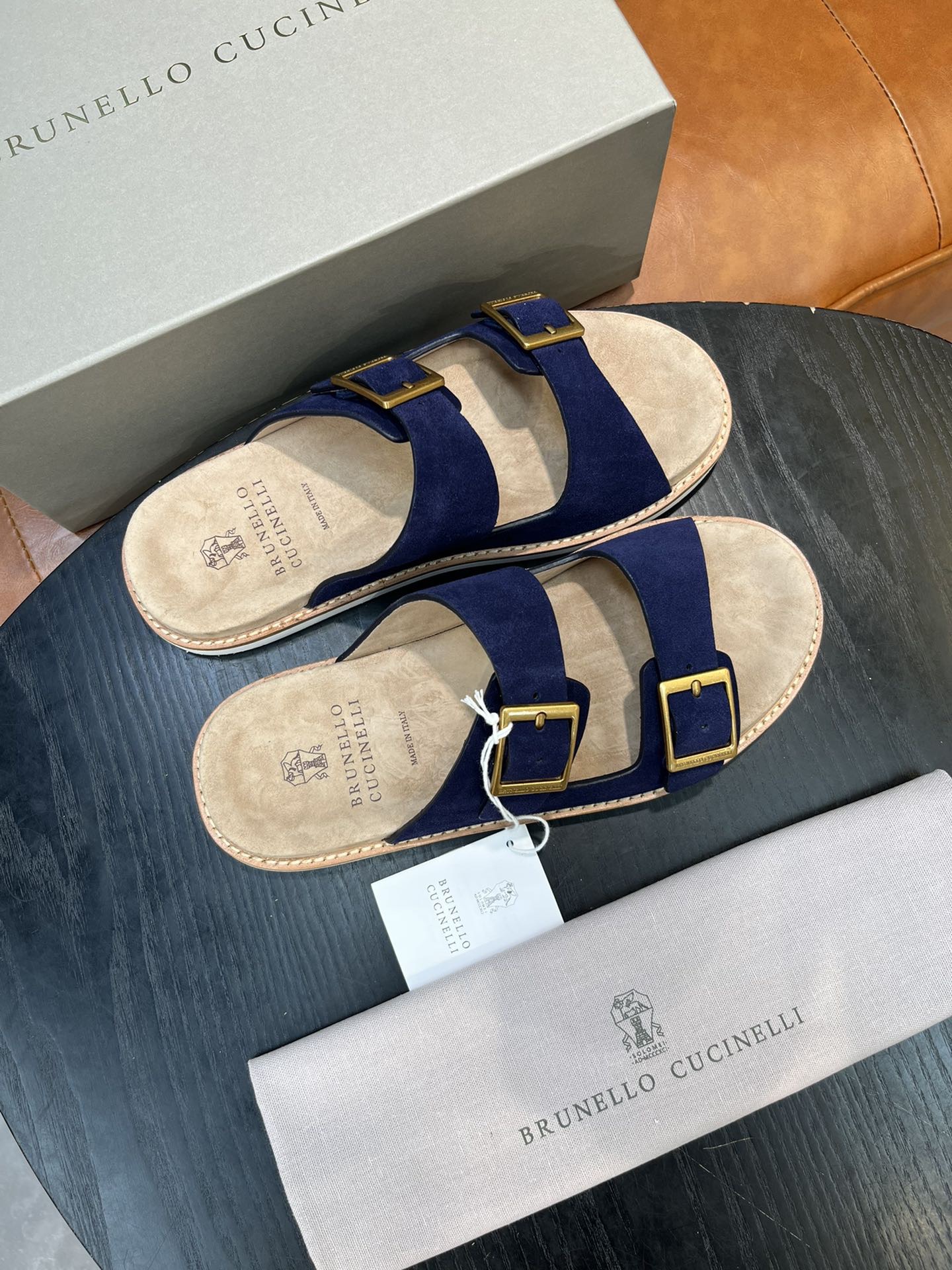 Сандалии мужские в стиле Brunello Cucinelli тёмно-синего цвета