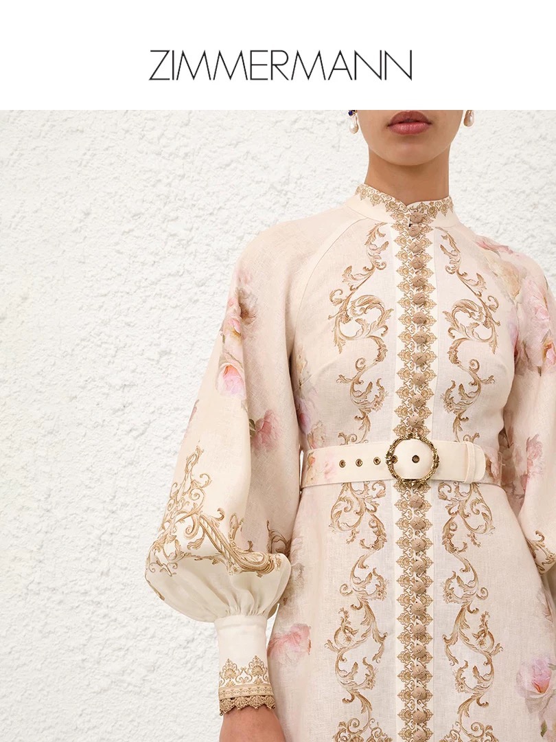 Платье женское в стиле Zimmermann длинное с принтом и поясом