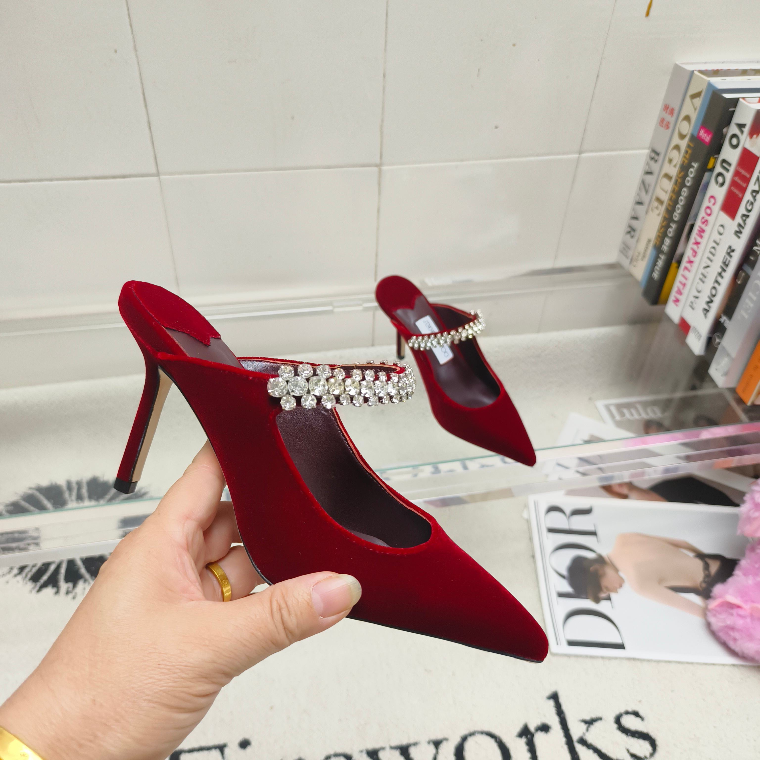 Мюли женские в стиле Jimmy Choo Bing красного цвета