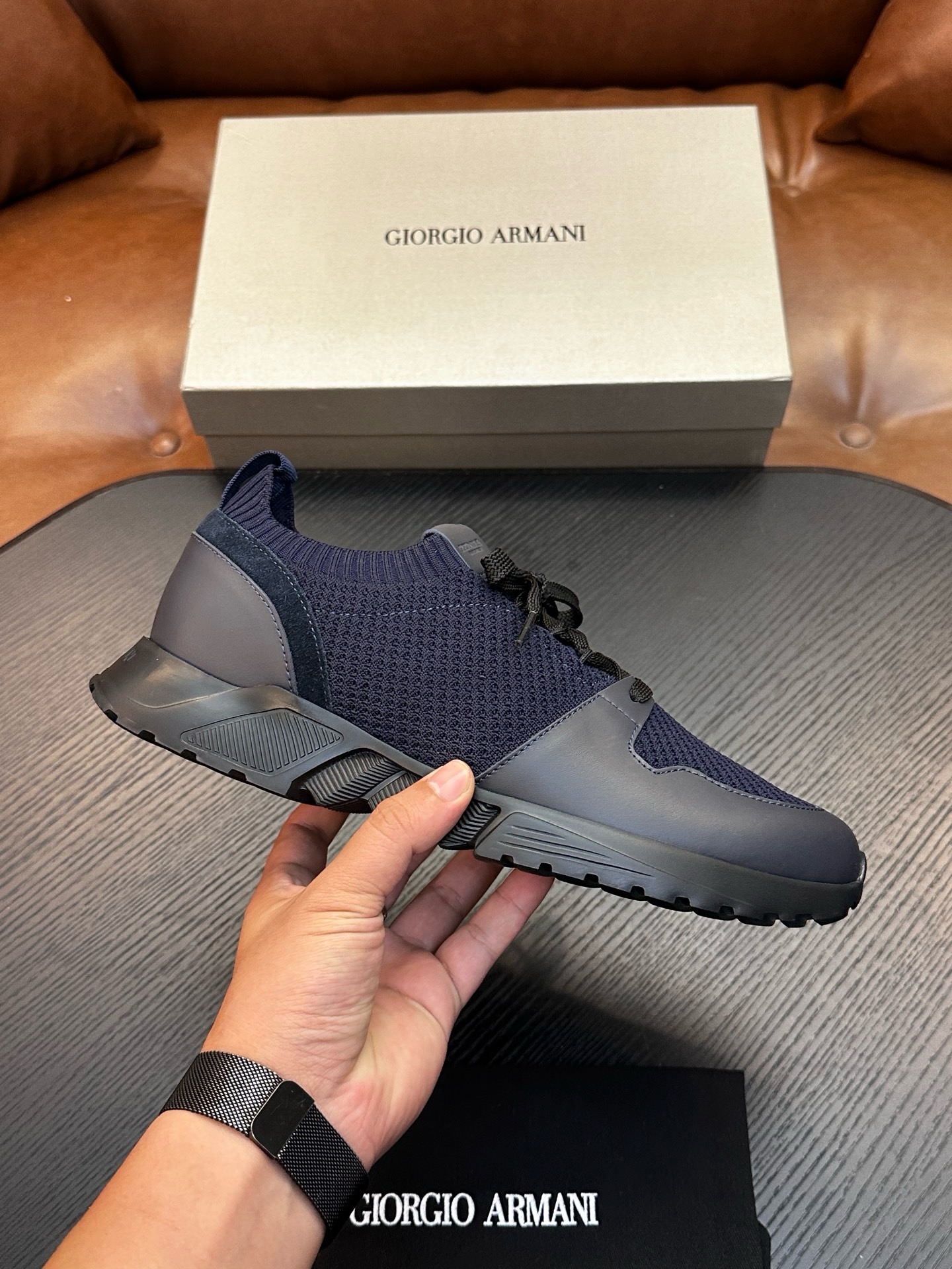 Кроссовки мужские Giorgio Armani Gyo тёмно-синего цвета