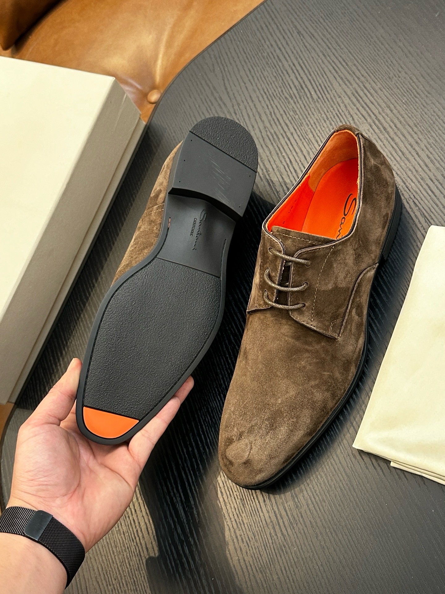 Дерби мужские в стиле Santoni серо-коричневого цвета
